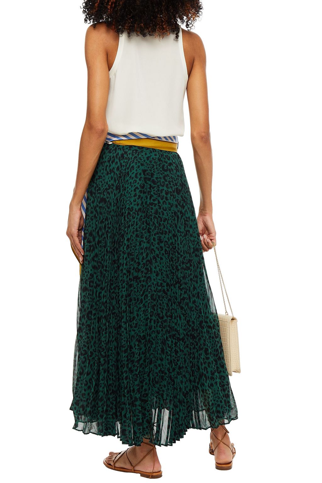 ZIMMERMANN Belted pleated leopard-print georgette midi skirt