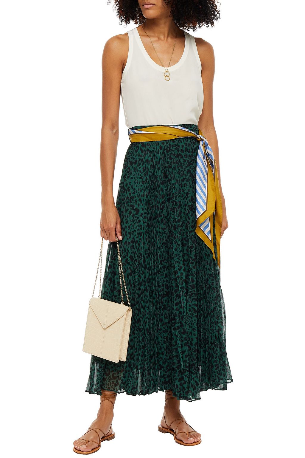 ZIMMERMANN Belted pleated leopard-print georgette midi skirt