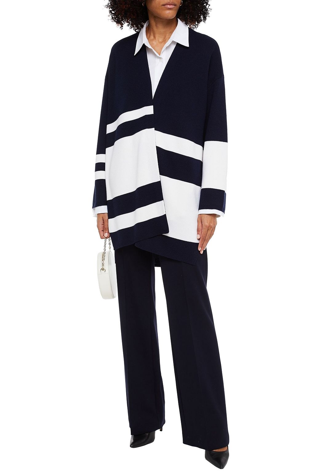 ST. JOHN Two-tone wool and silk-blend cardigan