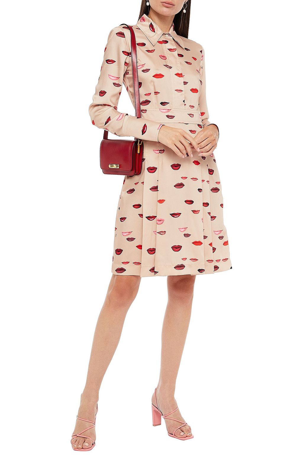 VICTORIA, VICTORIA BECKHAM Pleated printed satin-twill shirt dress