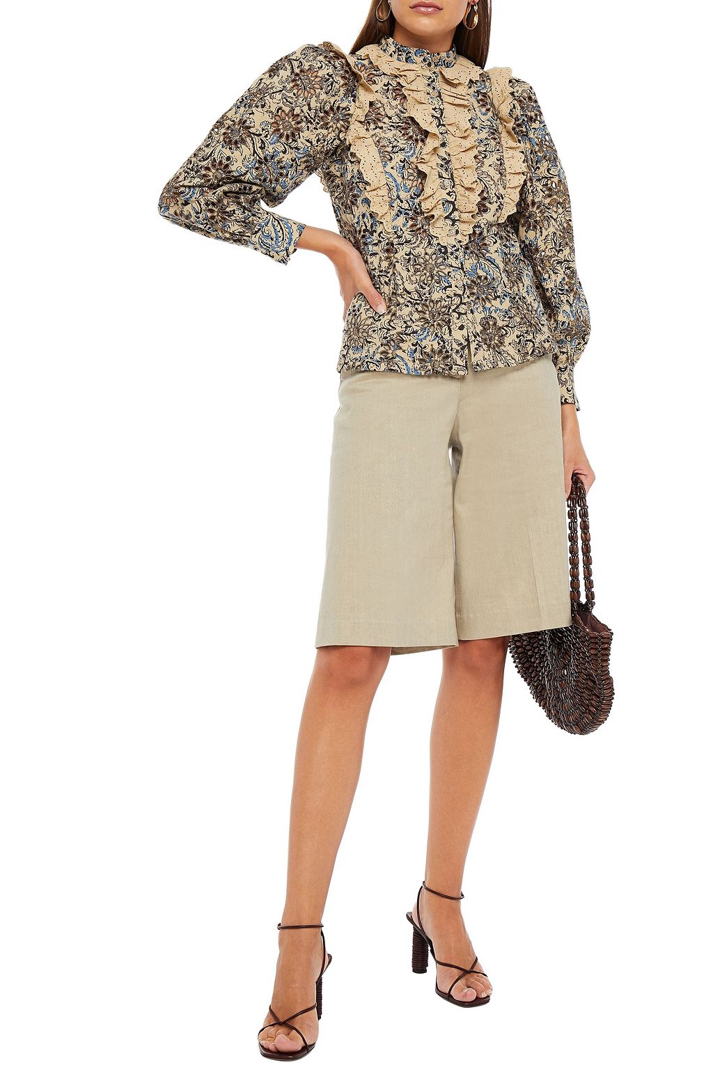 ANTIK BATIK Mary ruffled printed broderie anglaise cotton blouse
