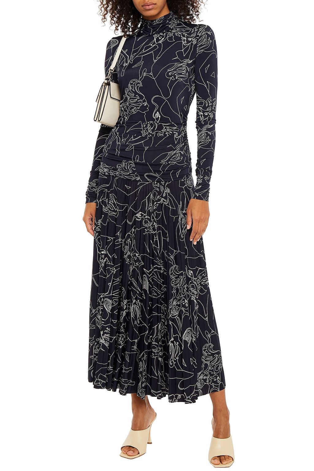 VICTORIA, VICTORIA BECKHAM Pleated printed satin-jersey midi dress