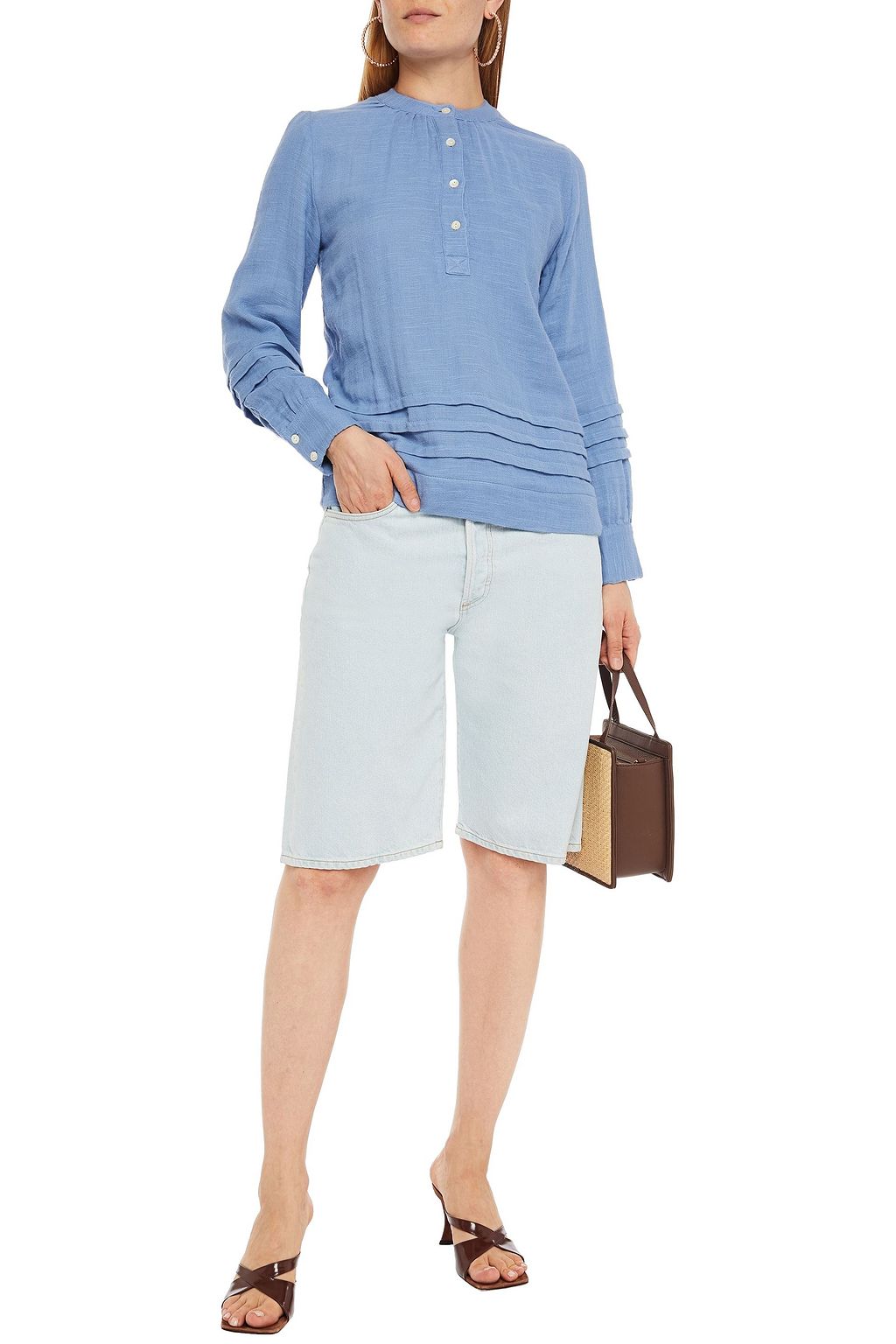 ANTIK BATIK Agar pintucked slub cotton-twill top