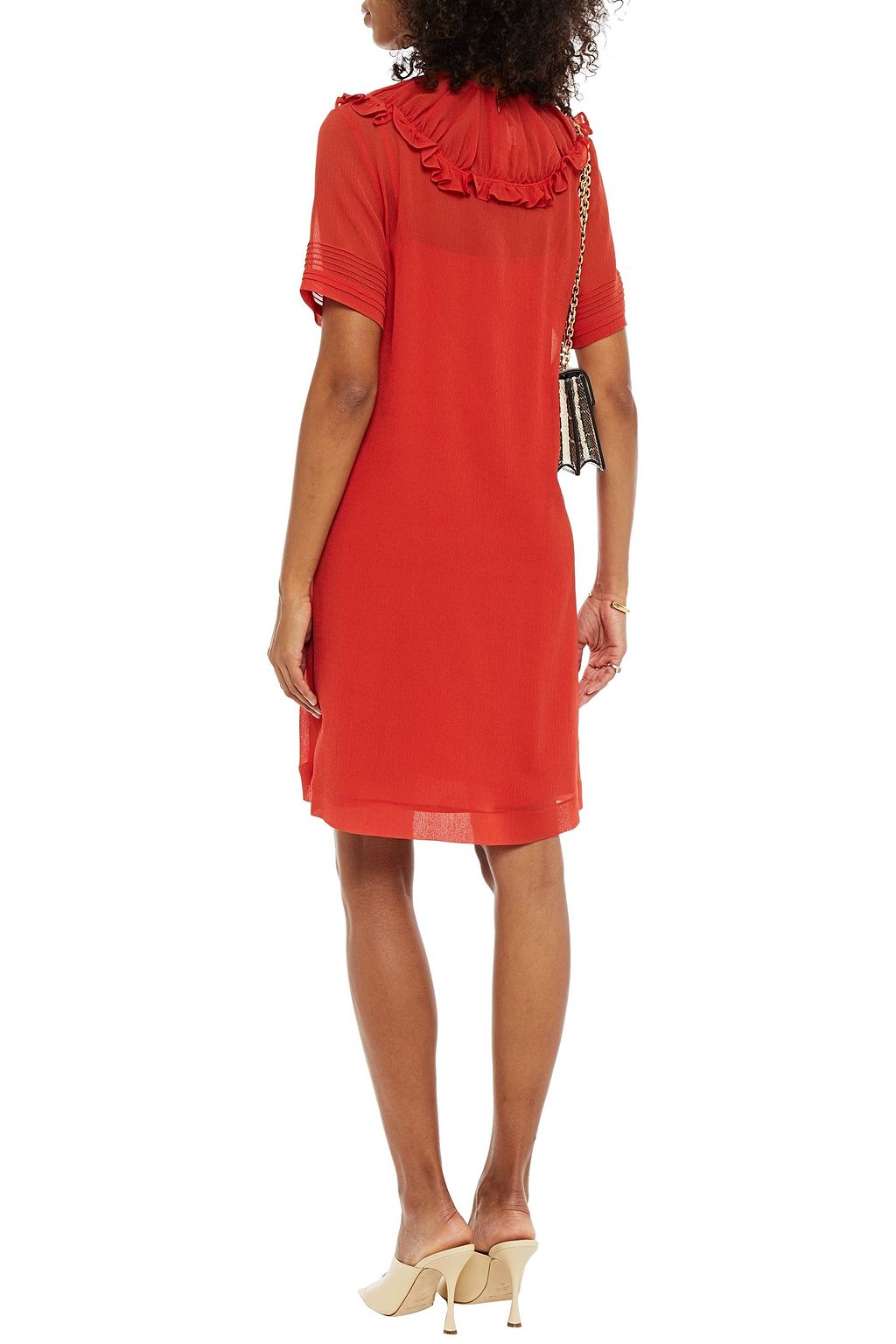 VICTORIA, VICTORIA BECKHAM Ruffle-trimmed gathered crepon dress