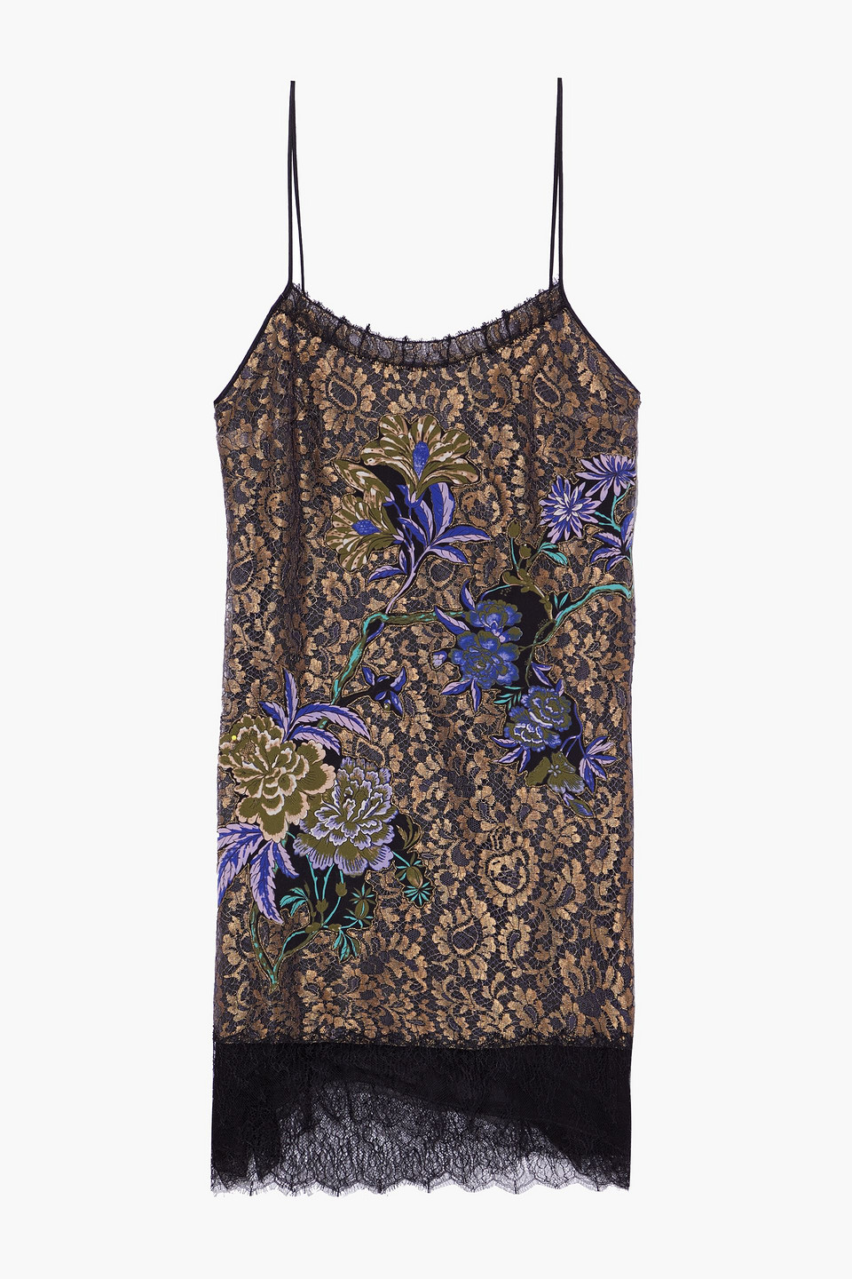 etro - floral-appliquéd metallic lace mini dress - black - it 44