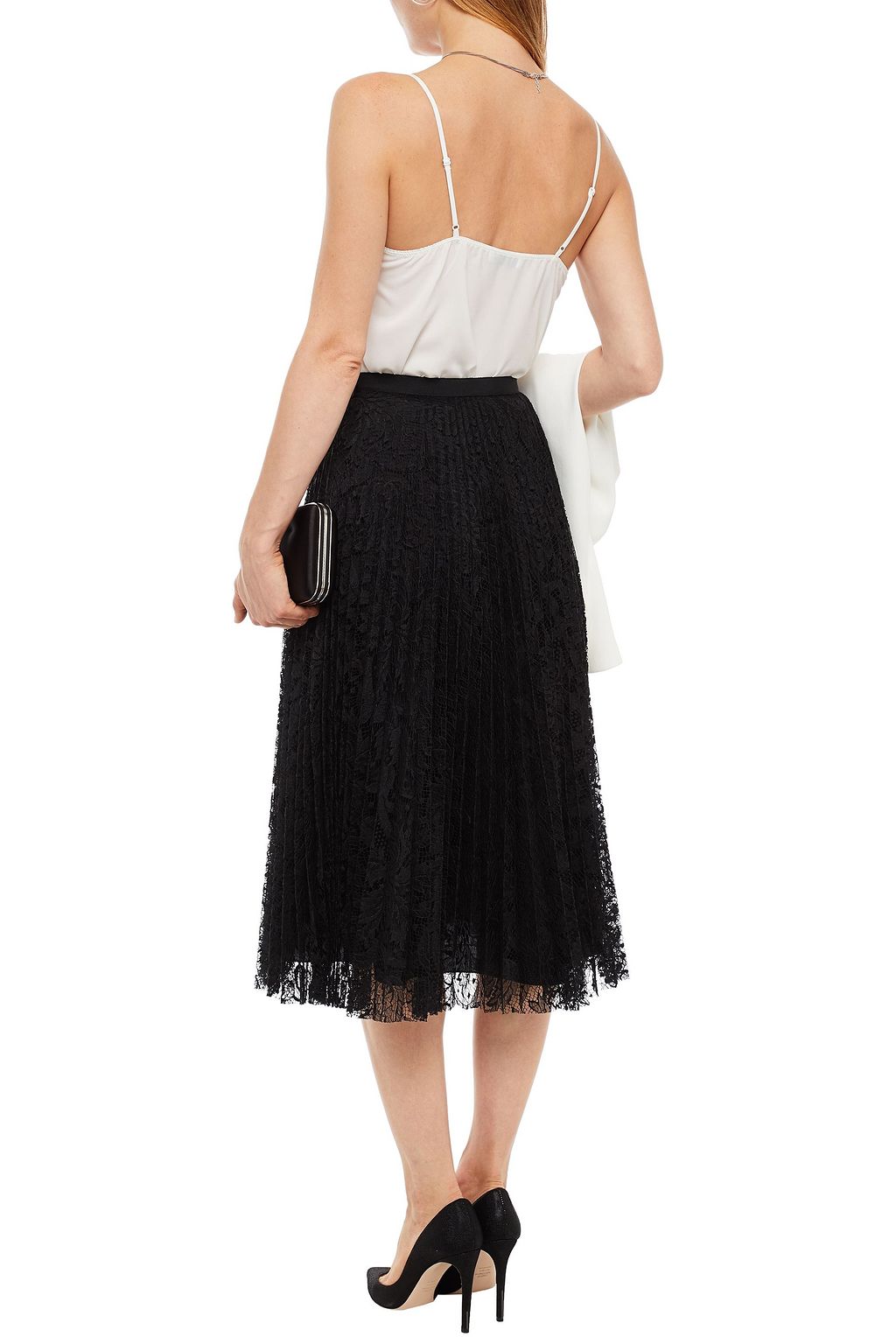 ANDREW GN Pleated lace midi skirt