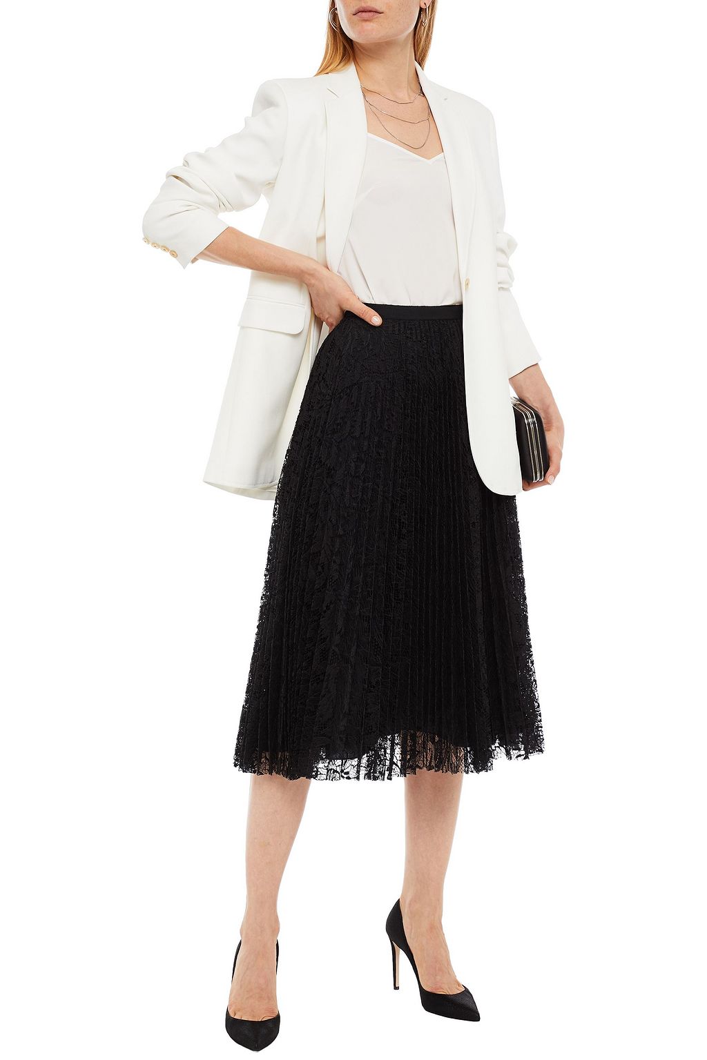 ANDREW GN Pleated lace midi skirt
