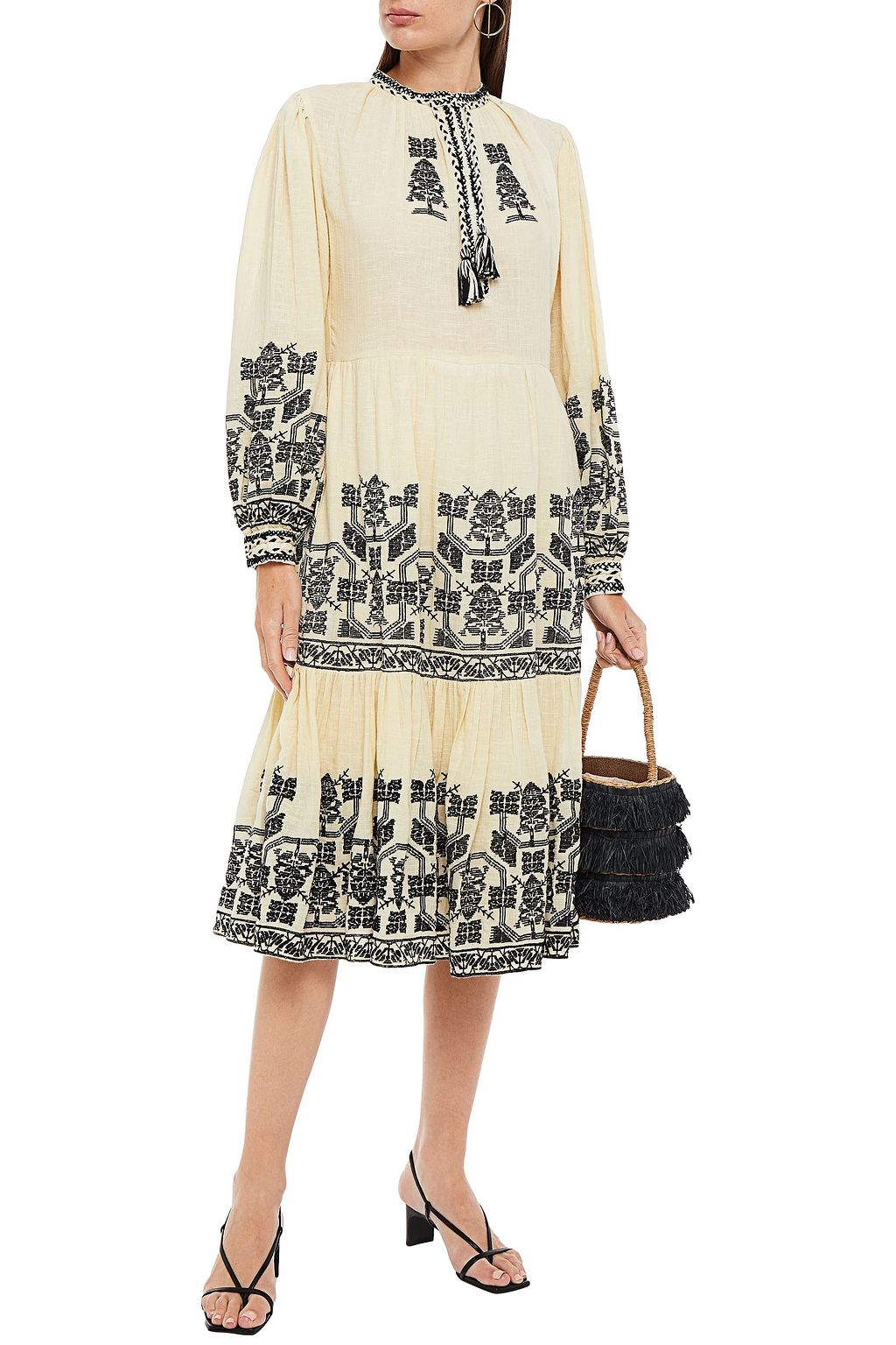ANTIK BATIK Sofia tiered embroidered cotton-gauze midi dress