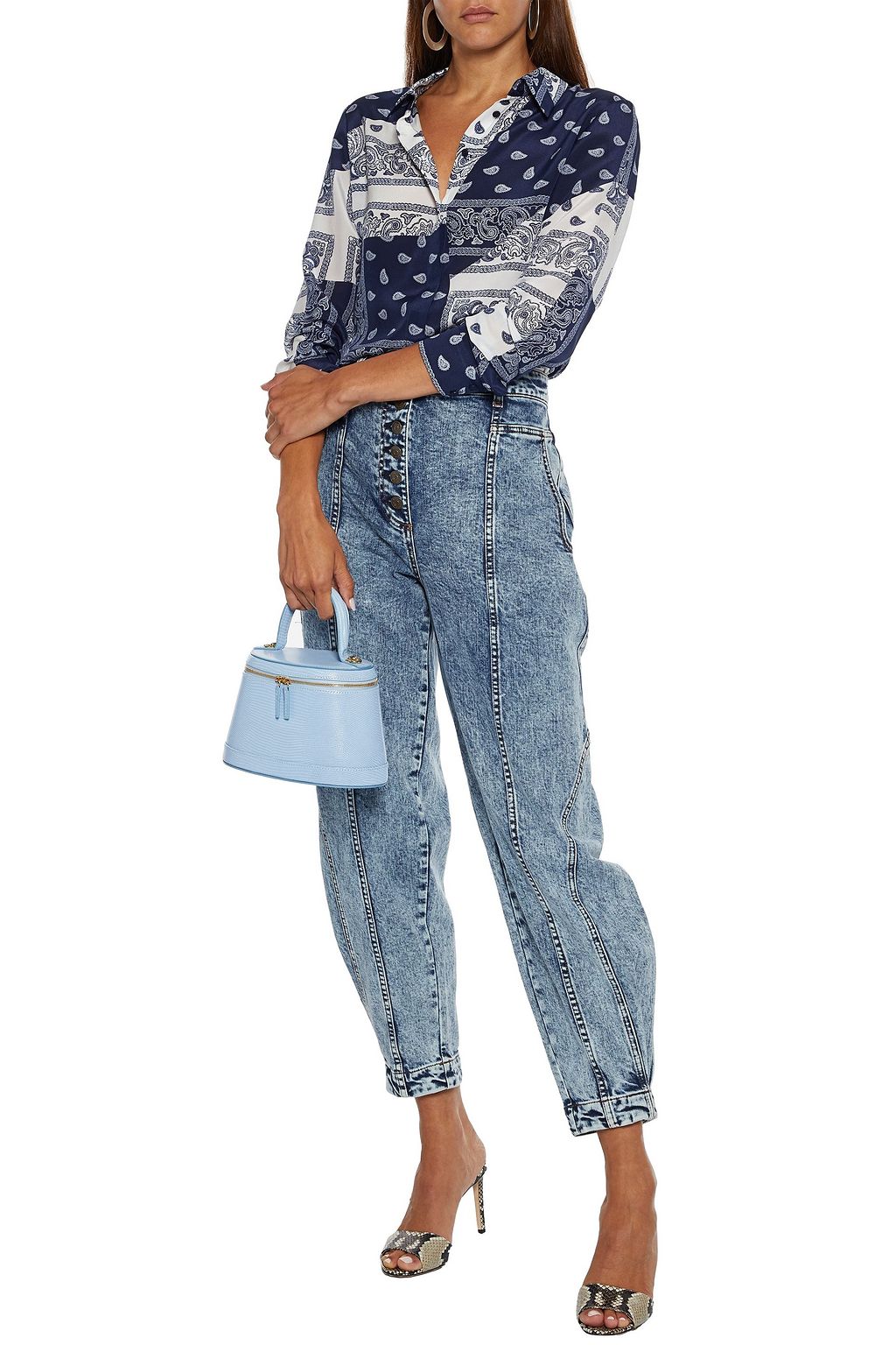 ALICE + OLIVIA Willa patchwork-effect printed silk crepe de chine shirt