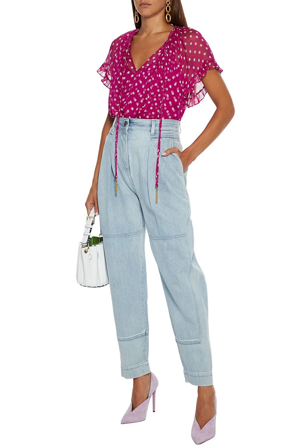 ZIMMERMANN Lucky gathered printed silk-georgette top
