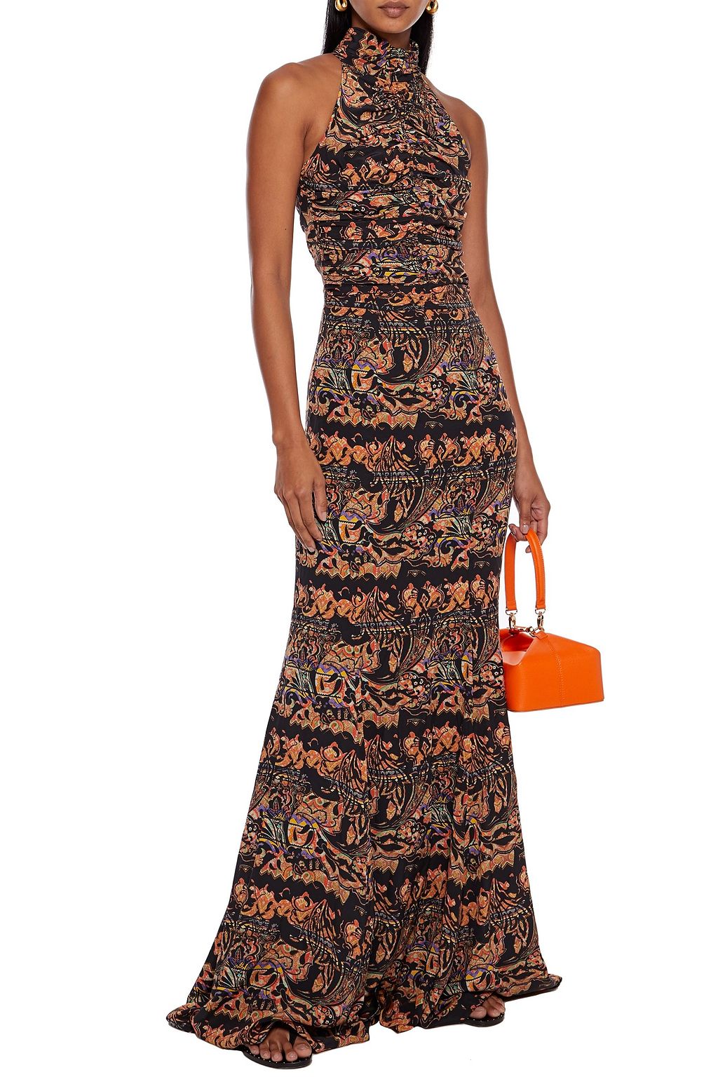 ETRO Ruched printed silk-crepe gown