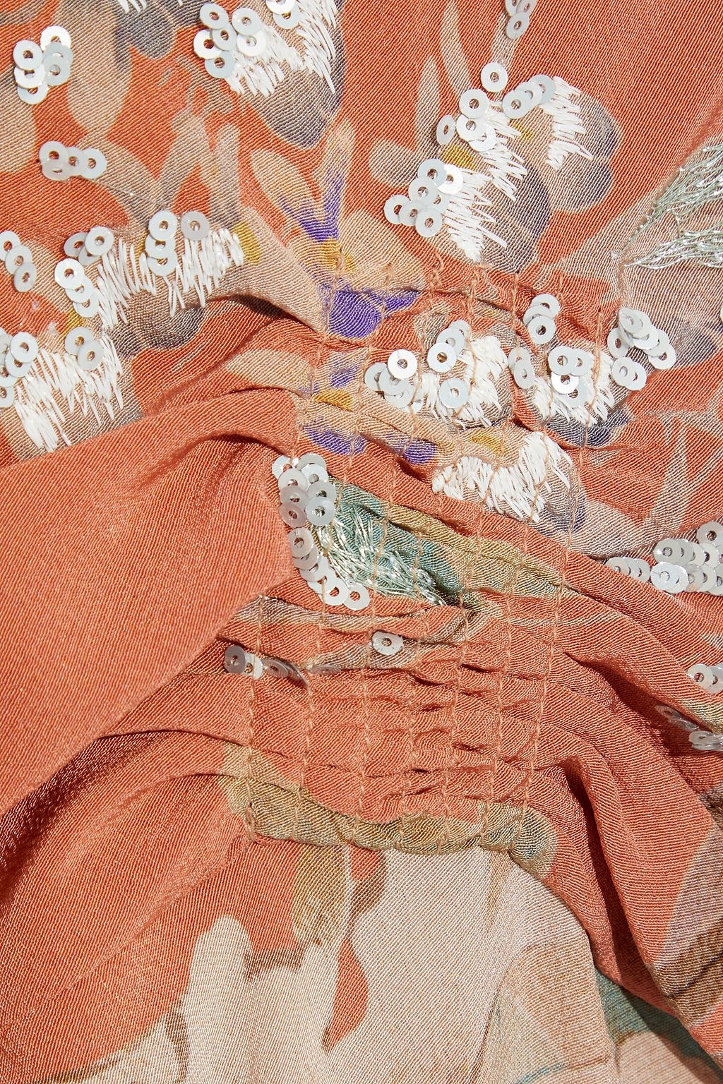 ETRO Ruched embellished floral-print silk crepe de chine maxi dress