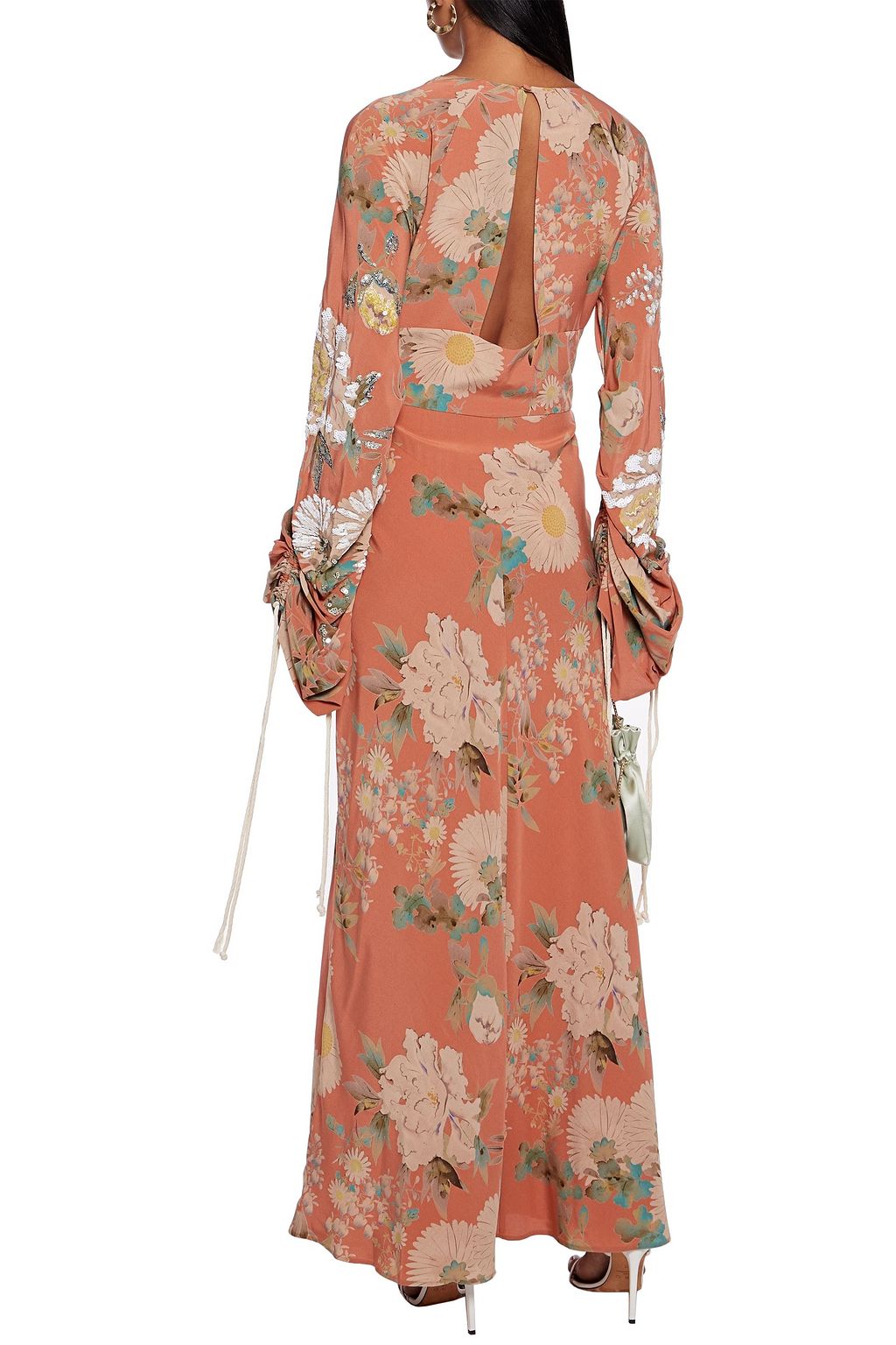 ETRO Ruched embellished floral-print silk crepe de chine maxi dress