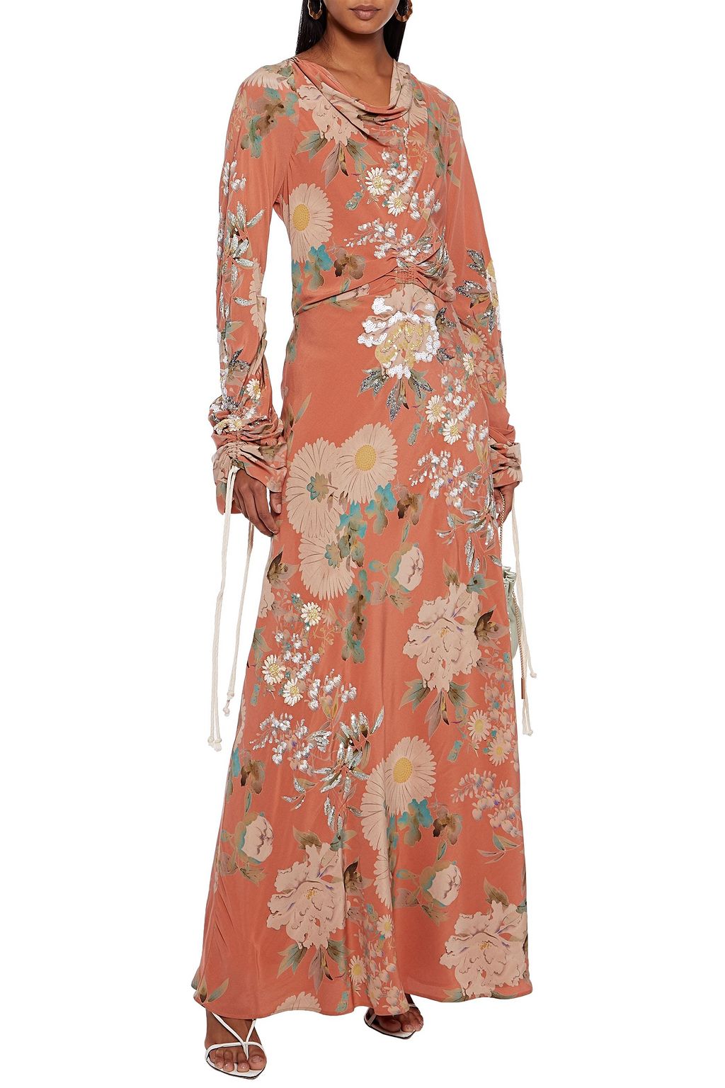 ETRO Ruched embellished floral-print silk crepe de chine maxi dress