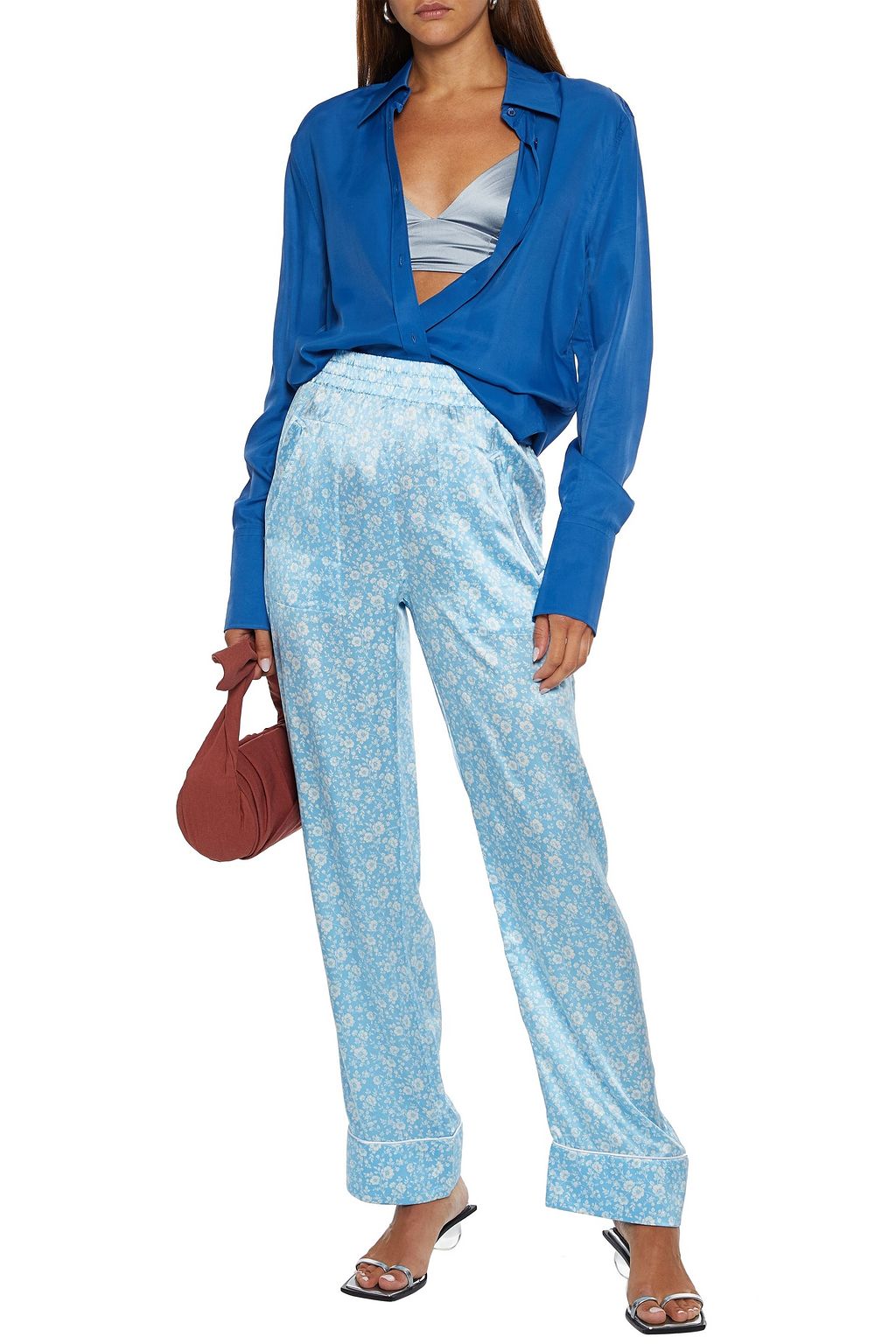 GANNI Leopard-print silk-blend satin straight-leg pants