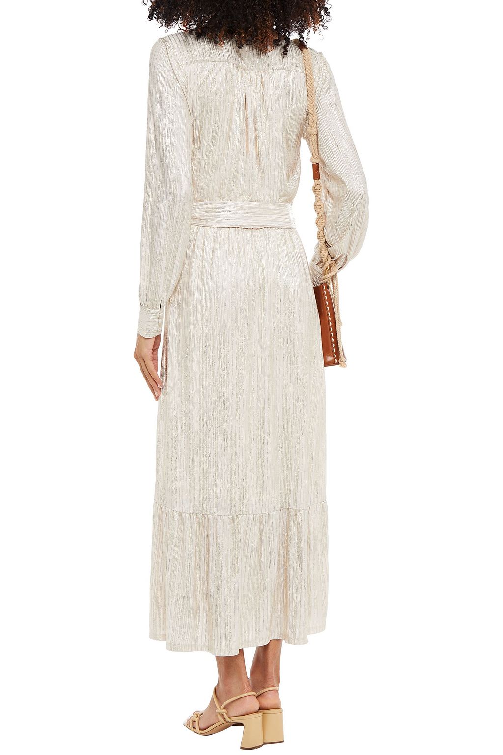 MELISSA ODABASH Jojo belted plissé metallic satin midi dress