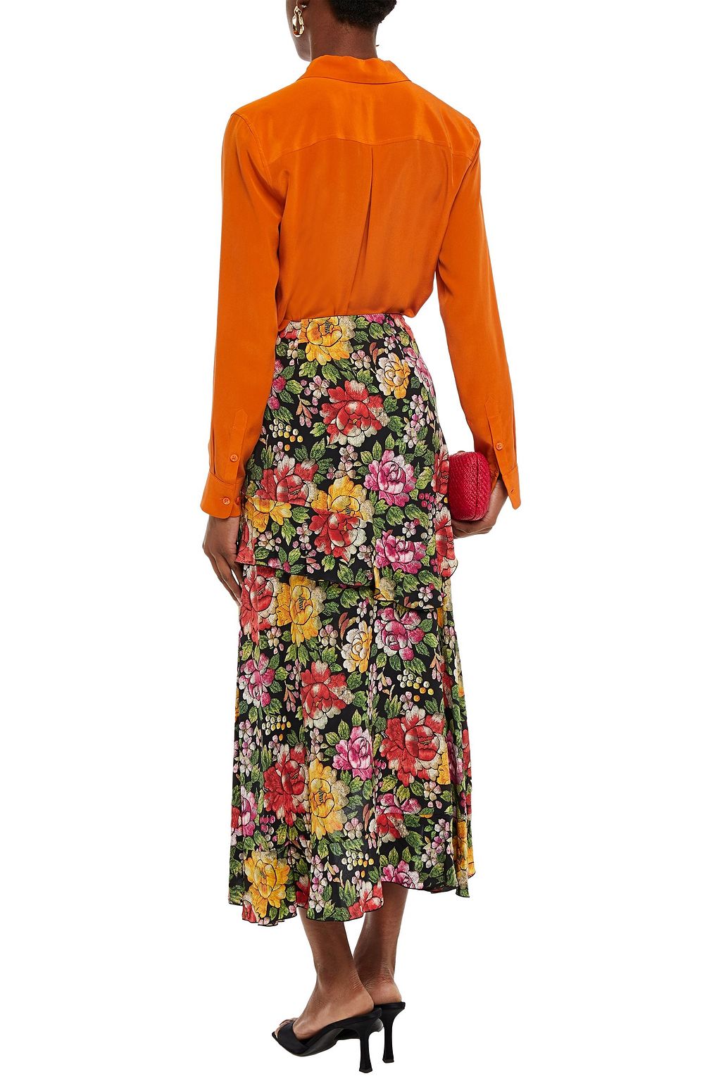 ETRO Ruffled floral-print silk crepe de chine midi skirt