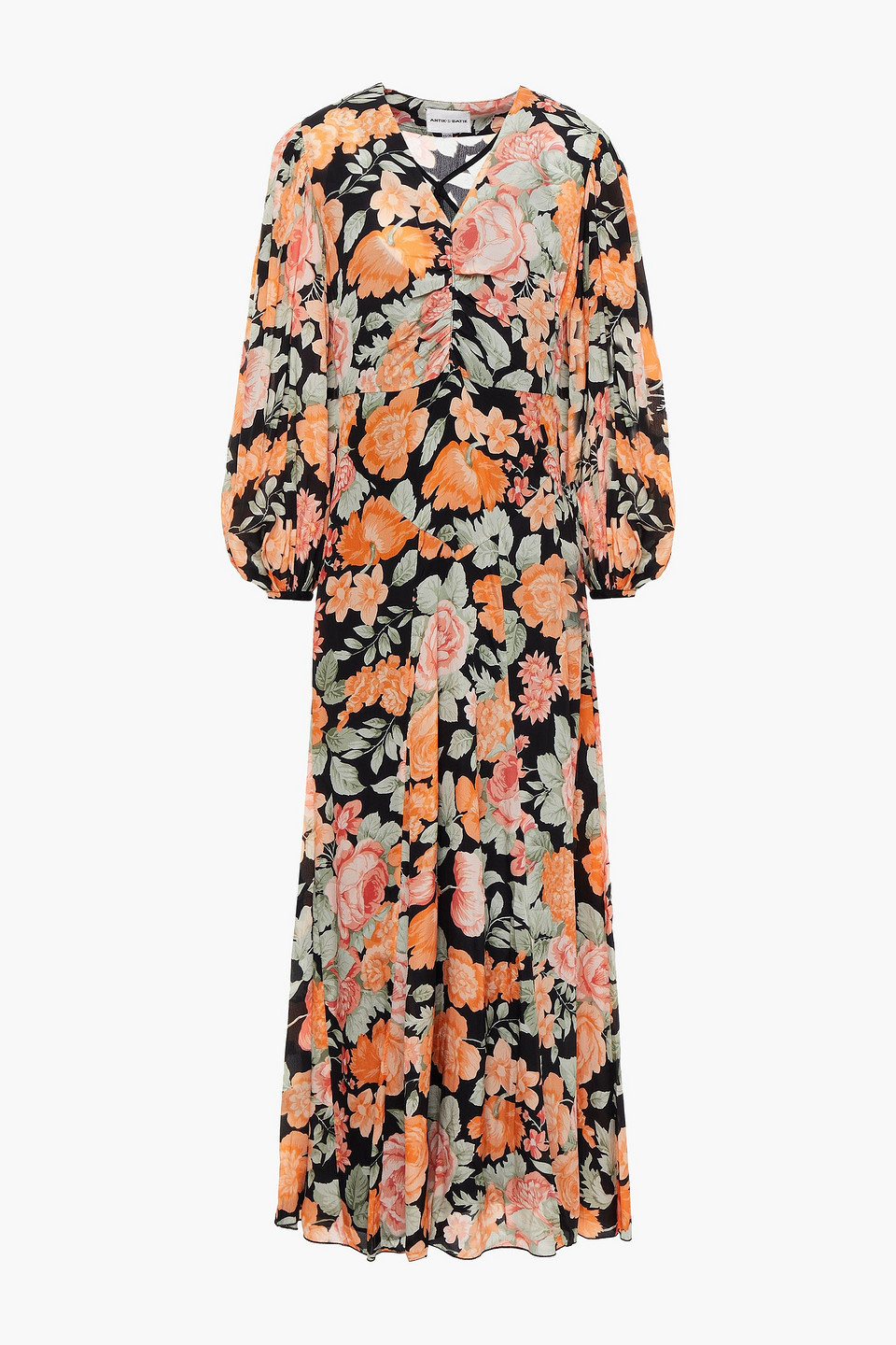 Antik Batik Camille ruched floral-print crepe de chine maxi dress