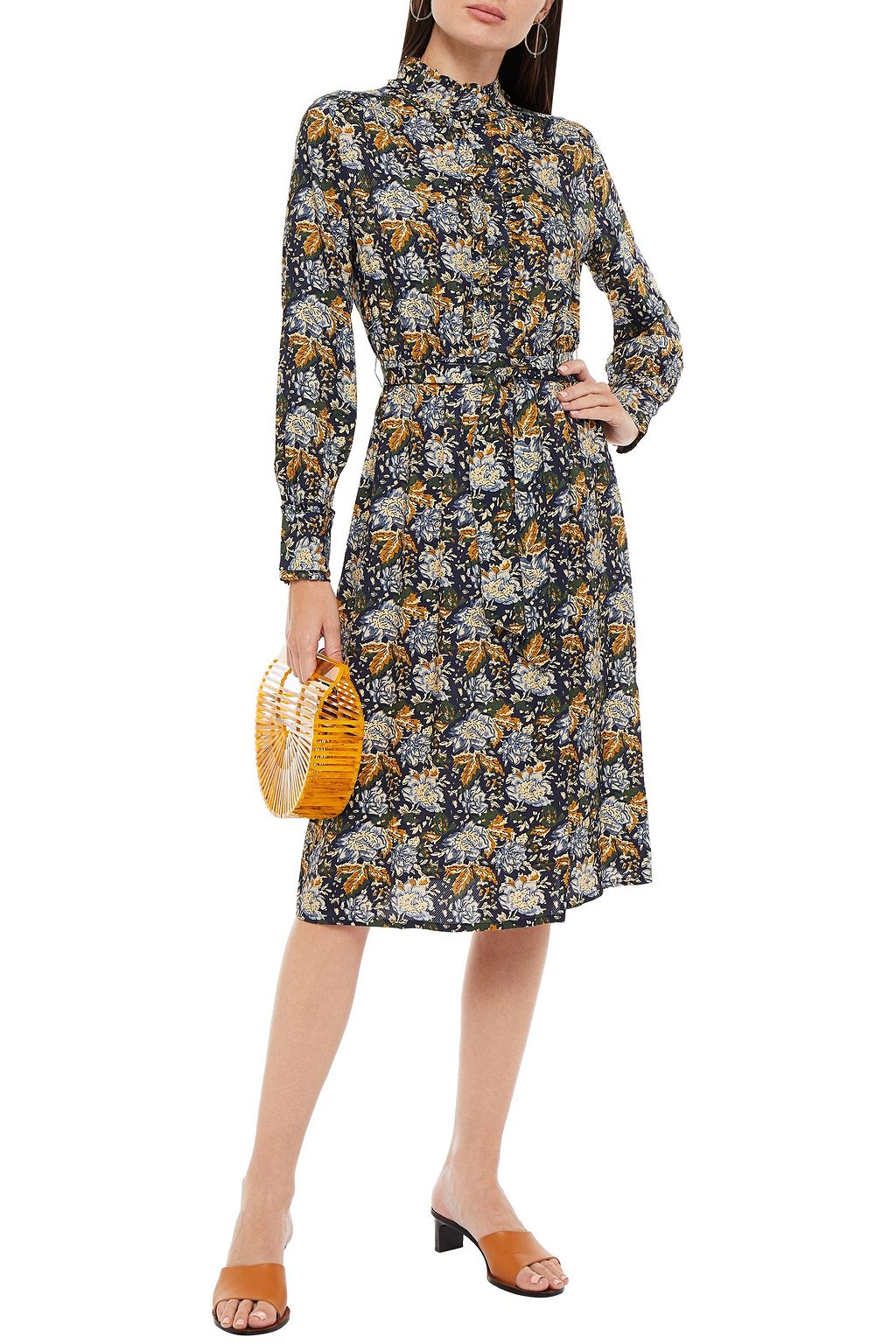 ANTIK BATIK Misso belted ruffle-trimmed floral-print twill midi dress