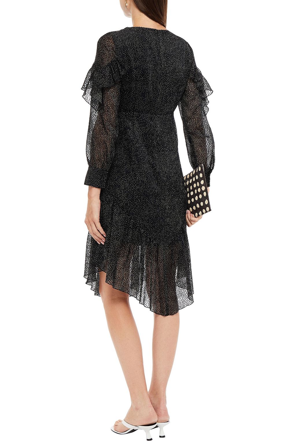ANTIK BATIK Pita bow-detailed ruffled flocked chiffon dress