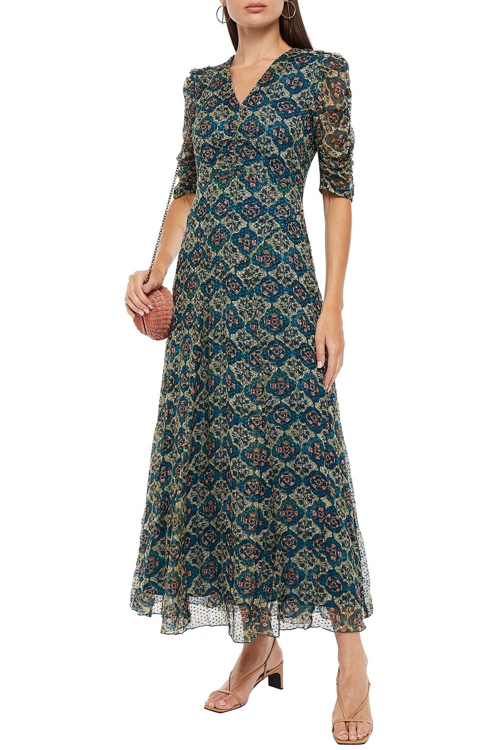ANTIK BATIK Malo ruched printed fil coupé silk-blend maxi dress