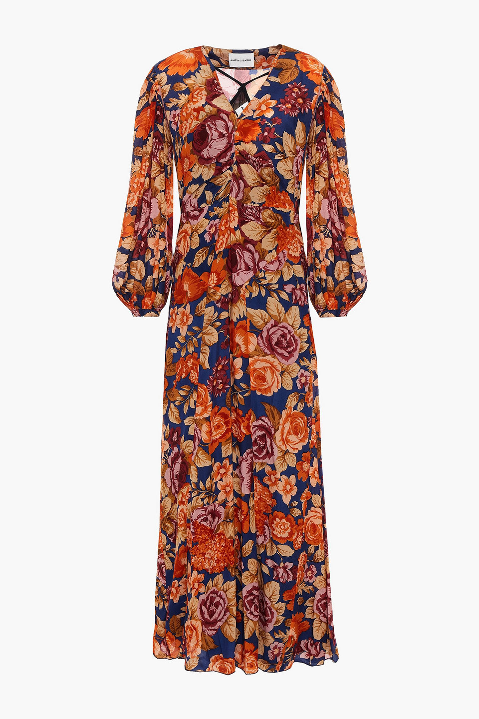 antik batik - camille ruched floral-print crepe de chine maxi dress - blue - fr 38
