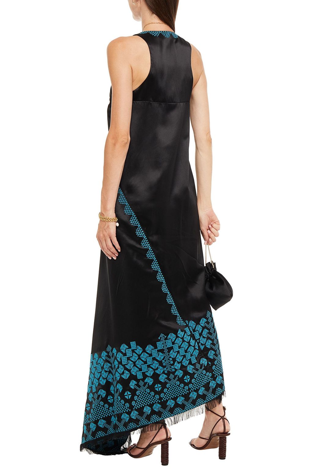 ETRO Embroidered wrap-effect satin midi dress