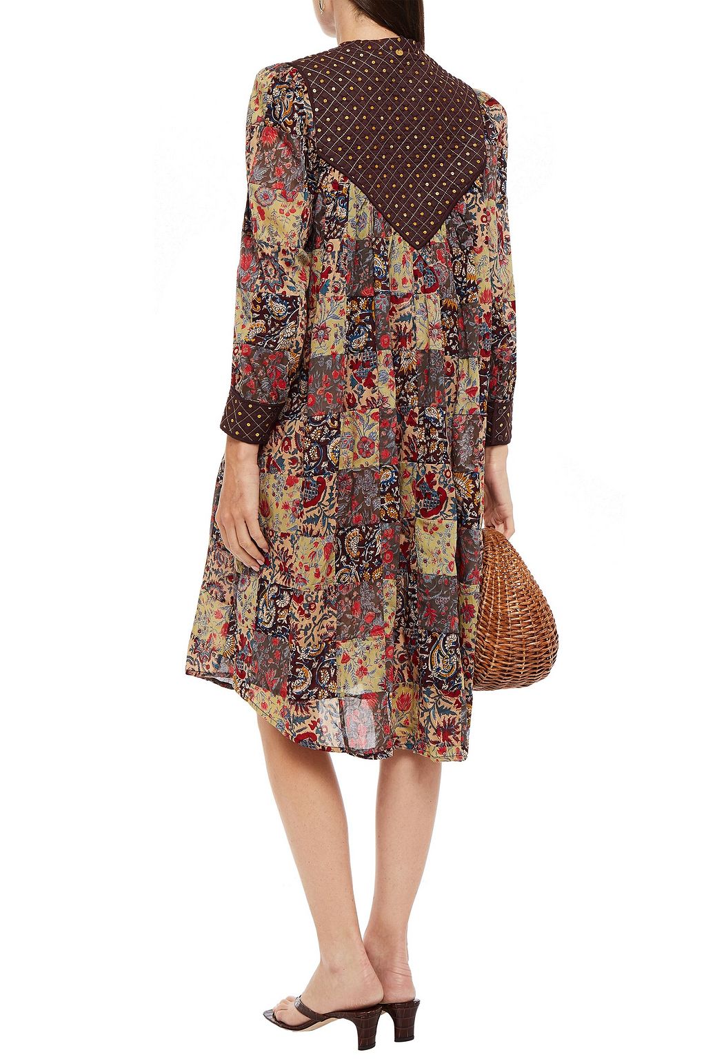 ANTIK BATIK Patsie embellished patchwork printed cotton-voile dress