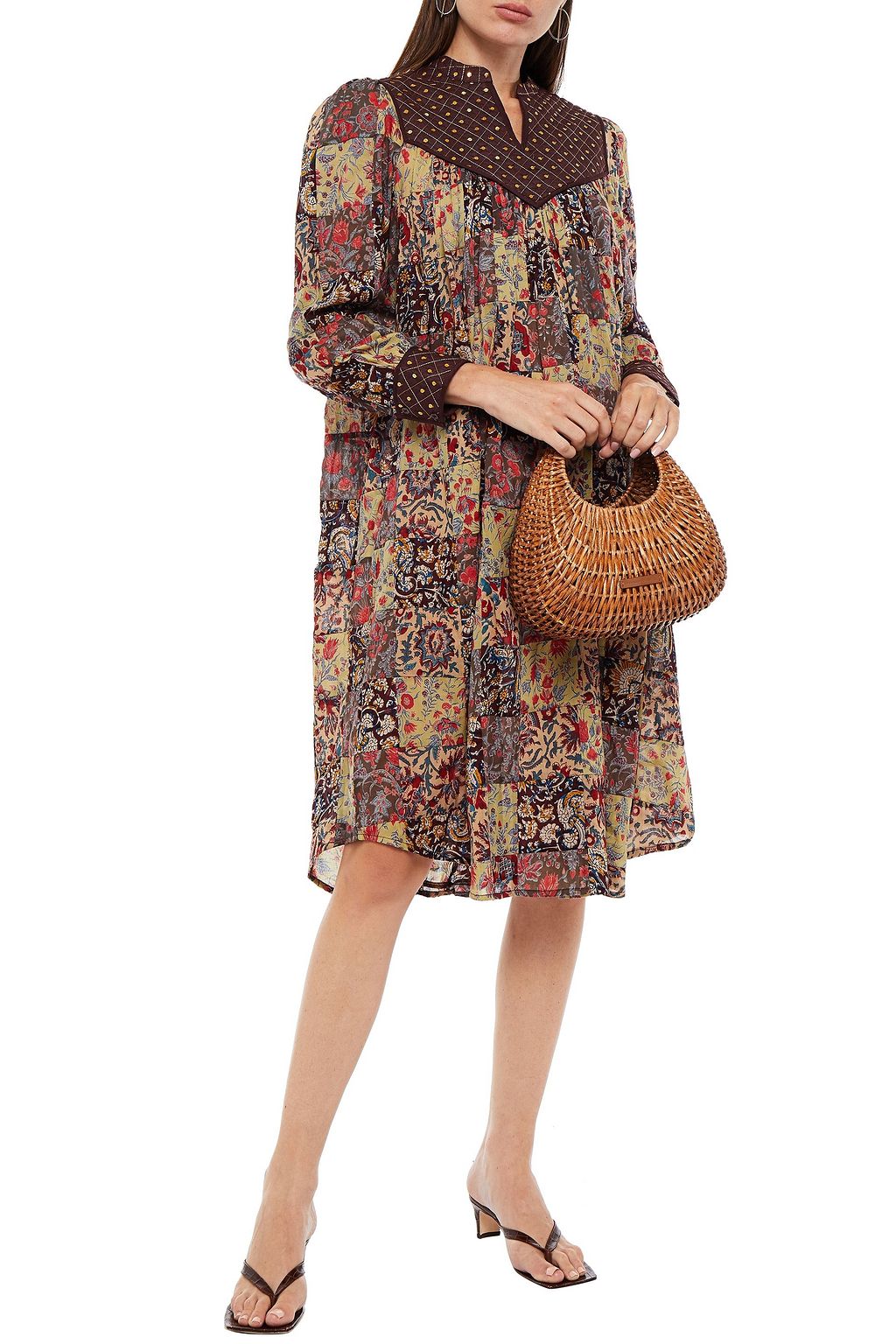 ANTIK BATIK Patsie embellished patchwork printed cotton-voile dress