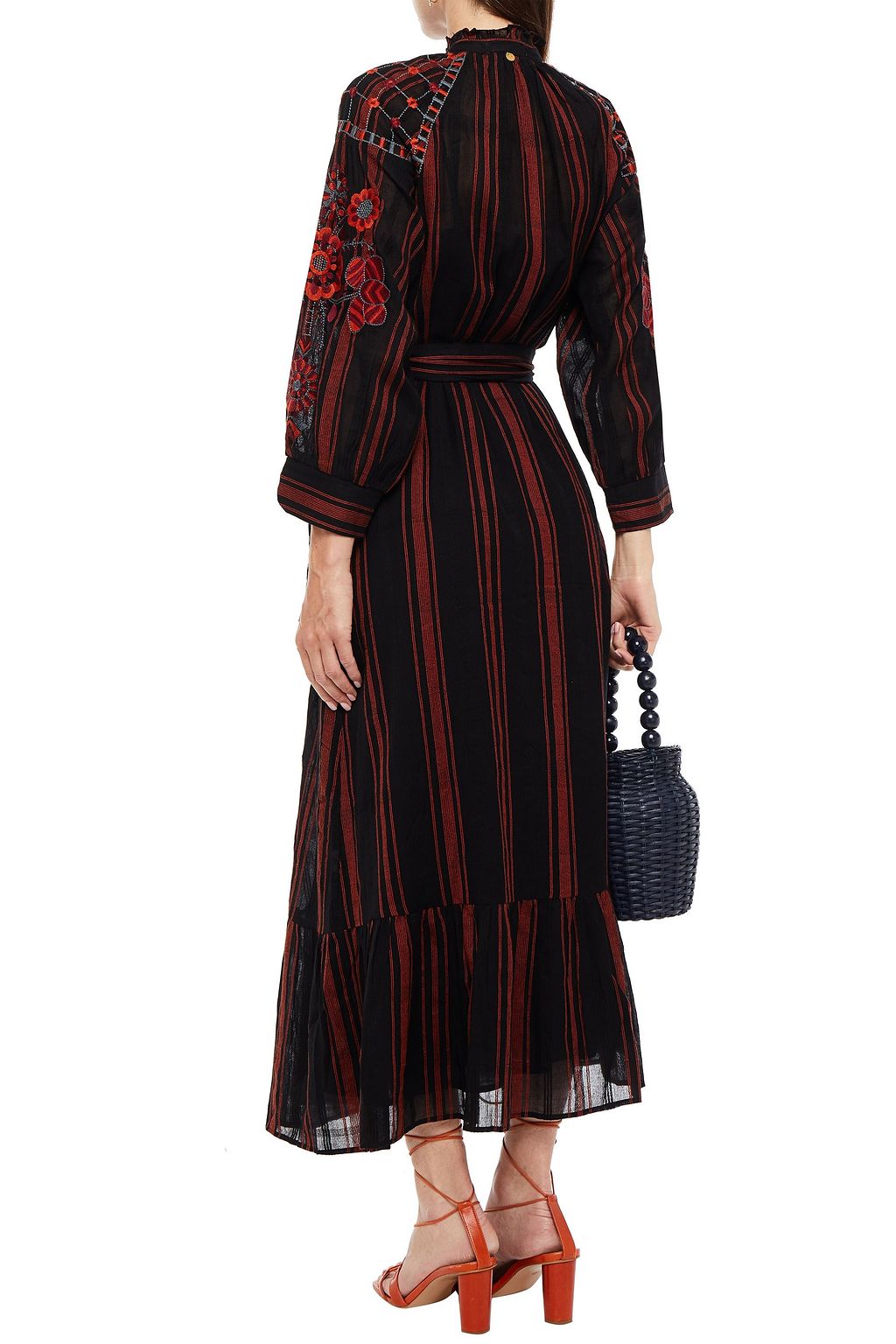 ANTIK BATIK Cami belted embroidered cotton-gauze midi dress