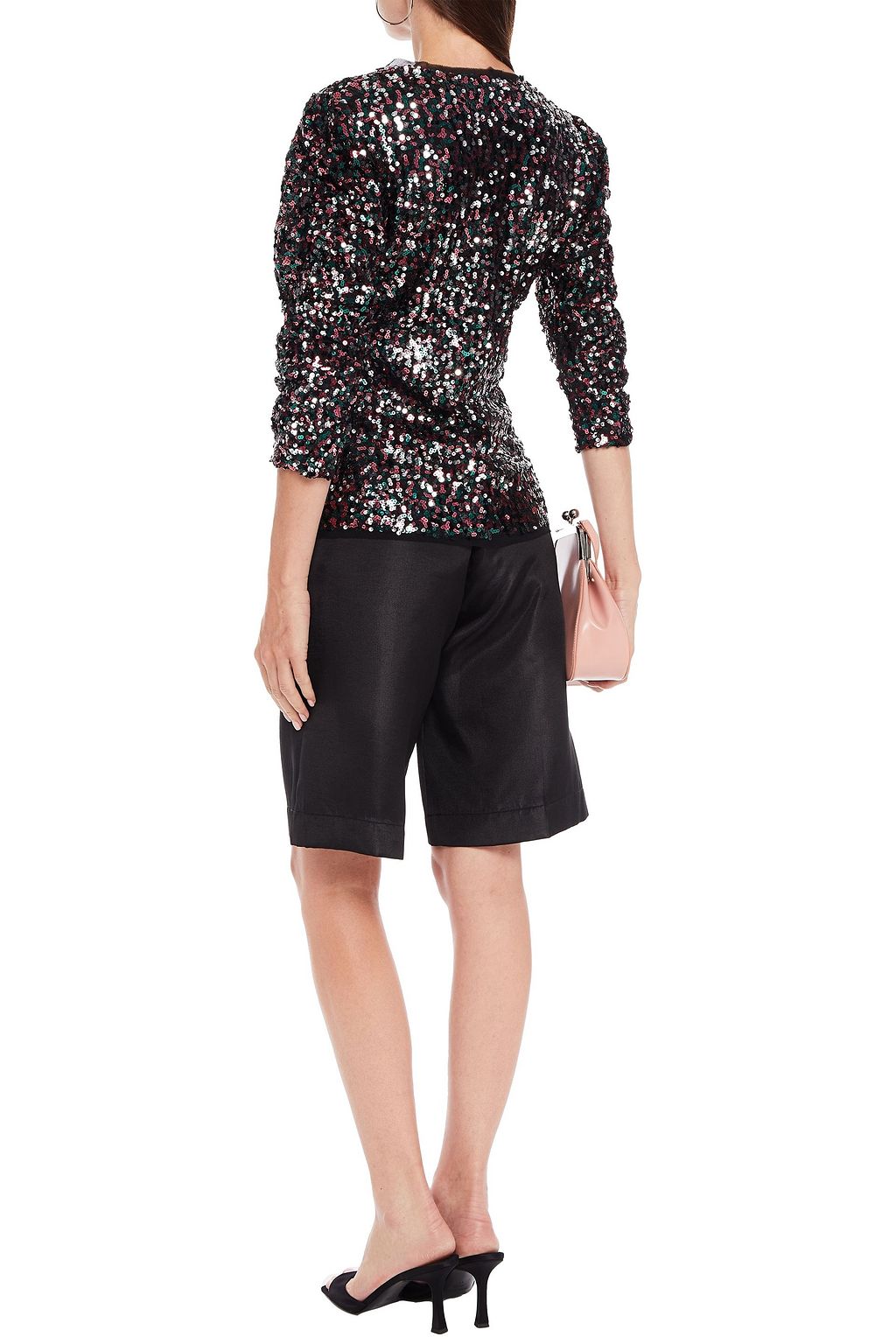 ANTIK BATIK Lazer ruched sequined tulle blouse