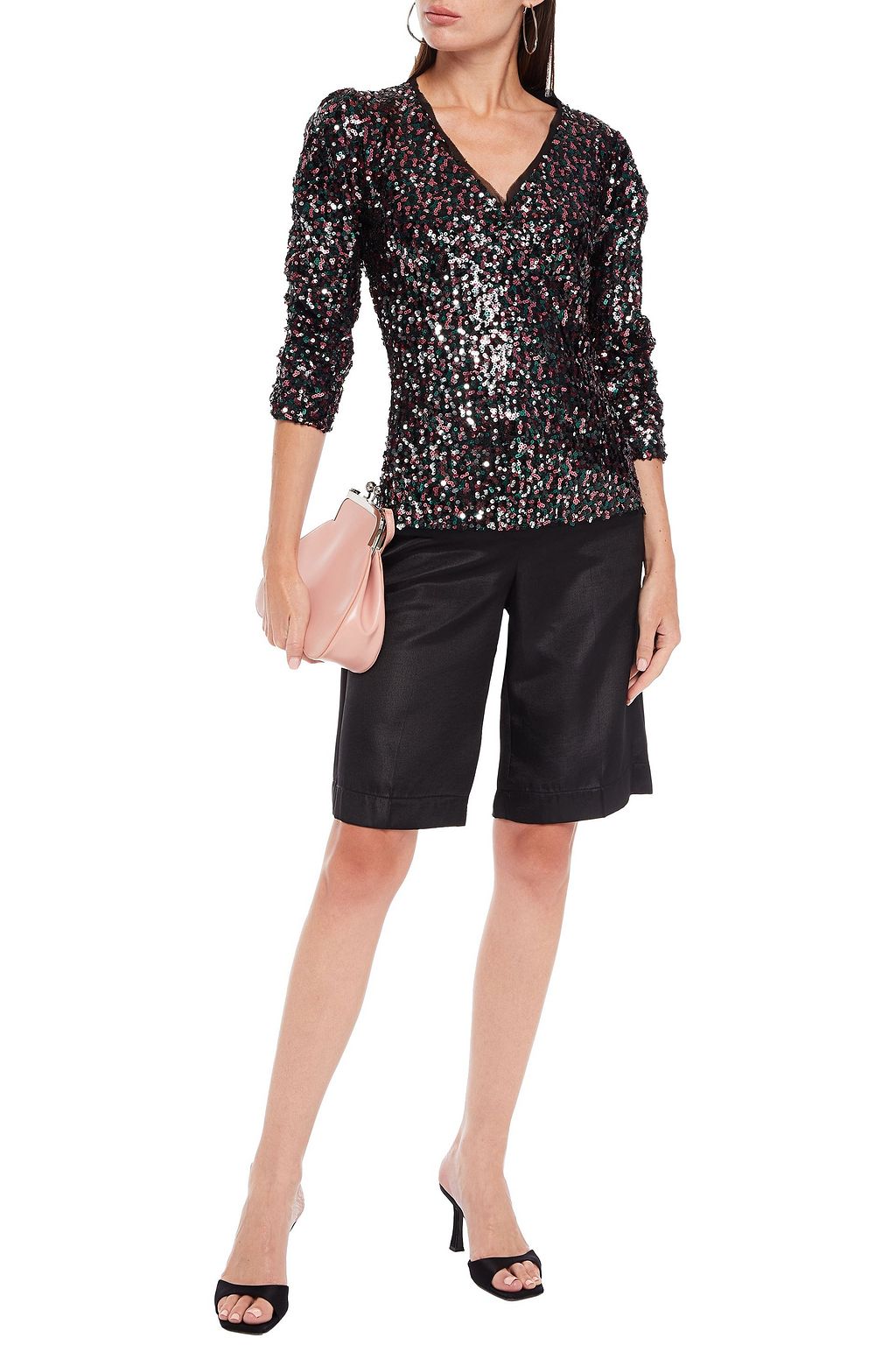 ANTIK BATIK Lazer ruched sequined tulle blouse