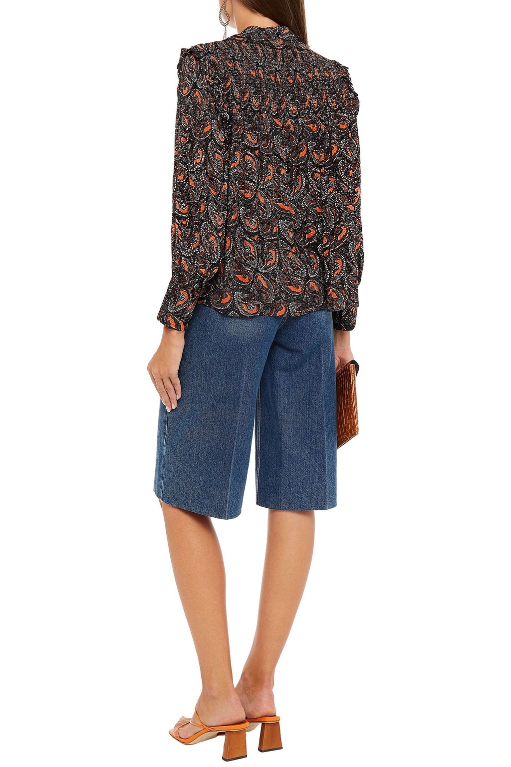 ANTIK BATIK Otto ruffle-trimmed shirred printed crepe blouse