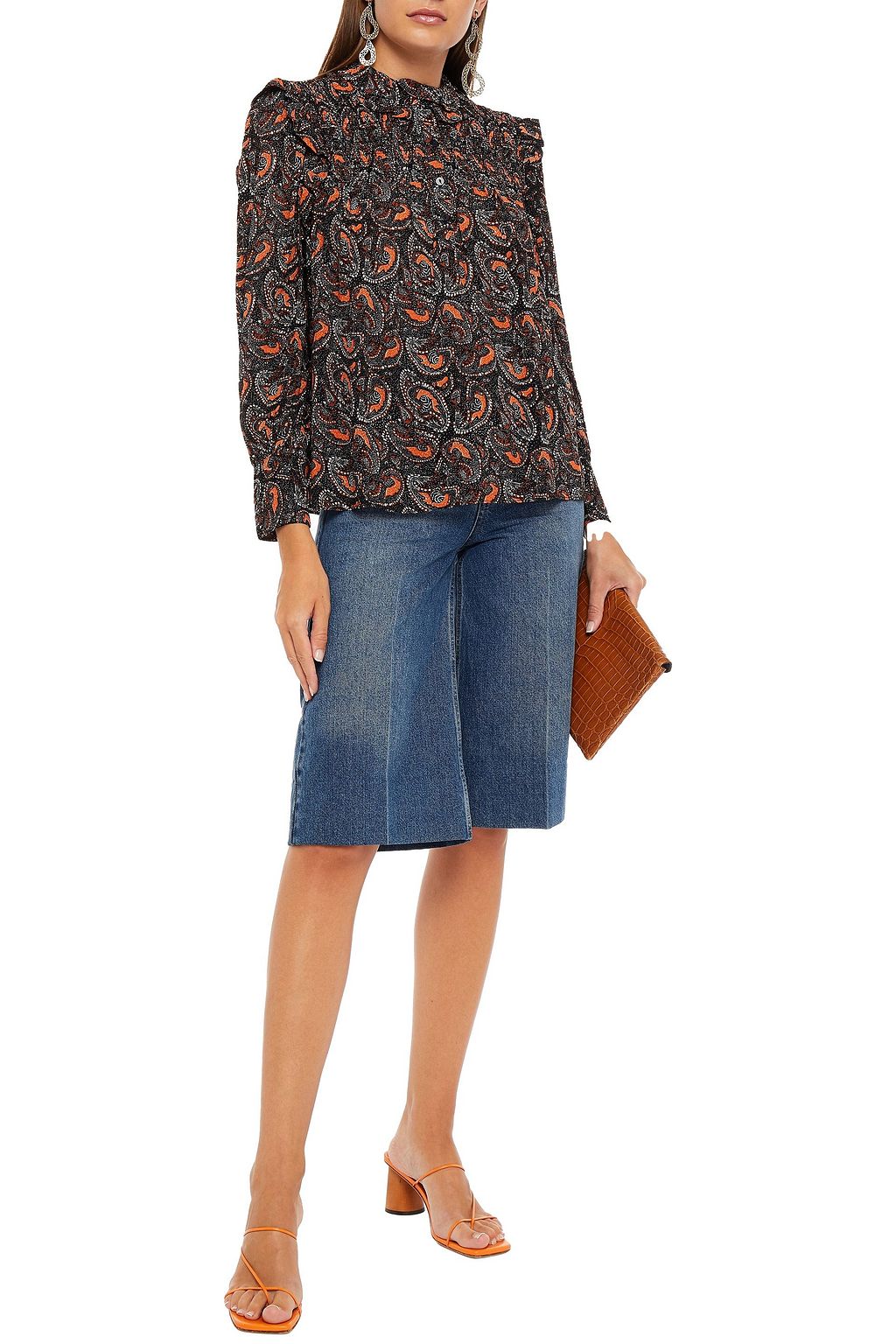 ANTIK BATIK Otto ruffle-trimmed shirred printed crepe blouse