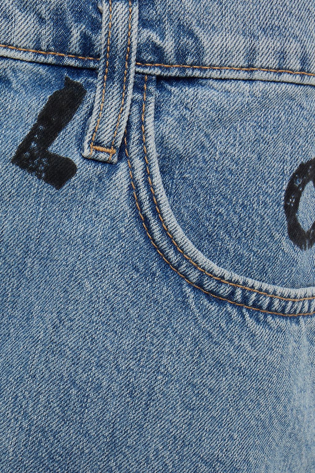 CURRENT/ELLIOTT Frayed printed denim mini skirt