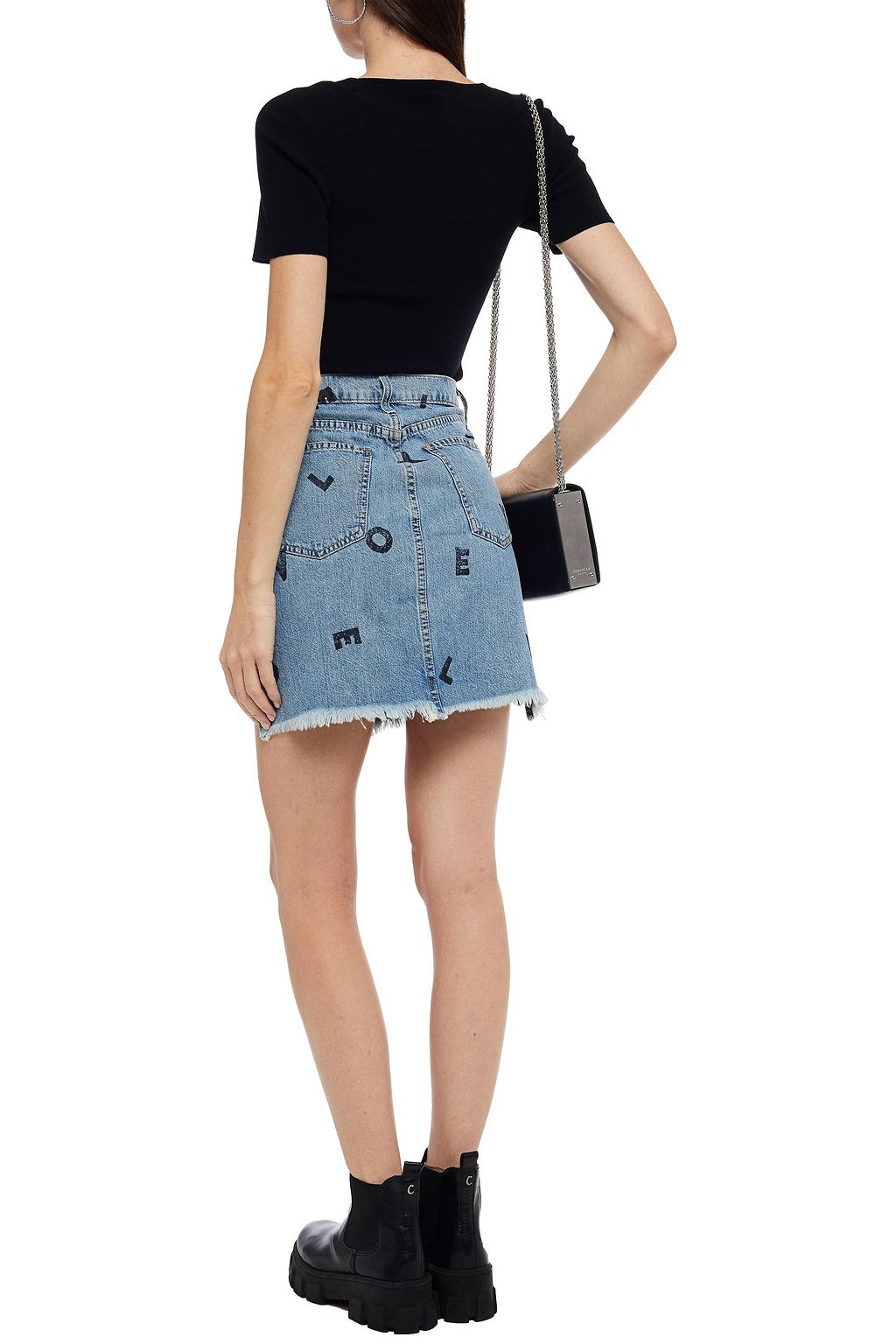 CURRENT/ELLIOTT Frayed printed denim mini skirt