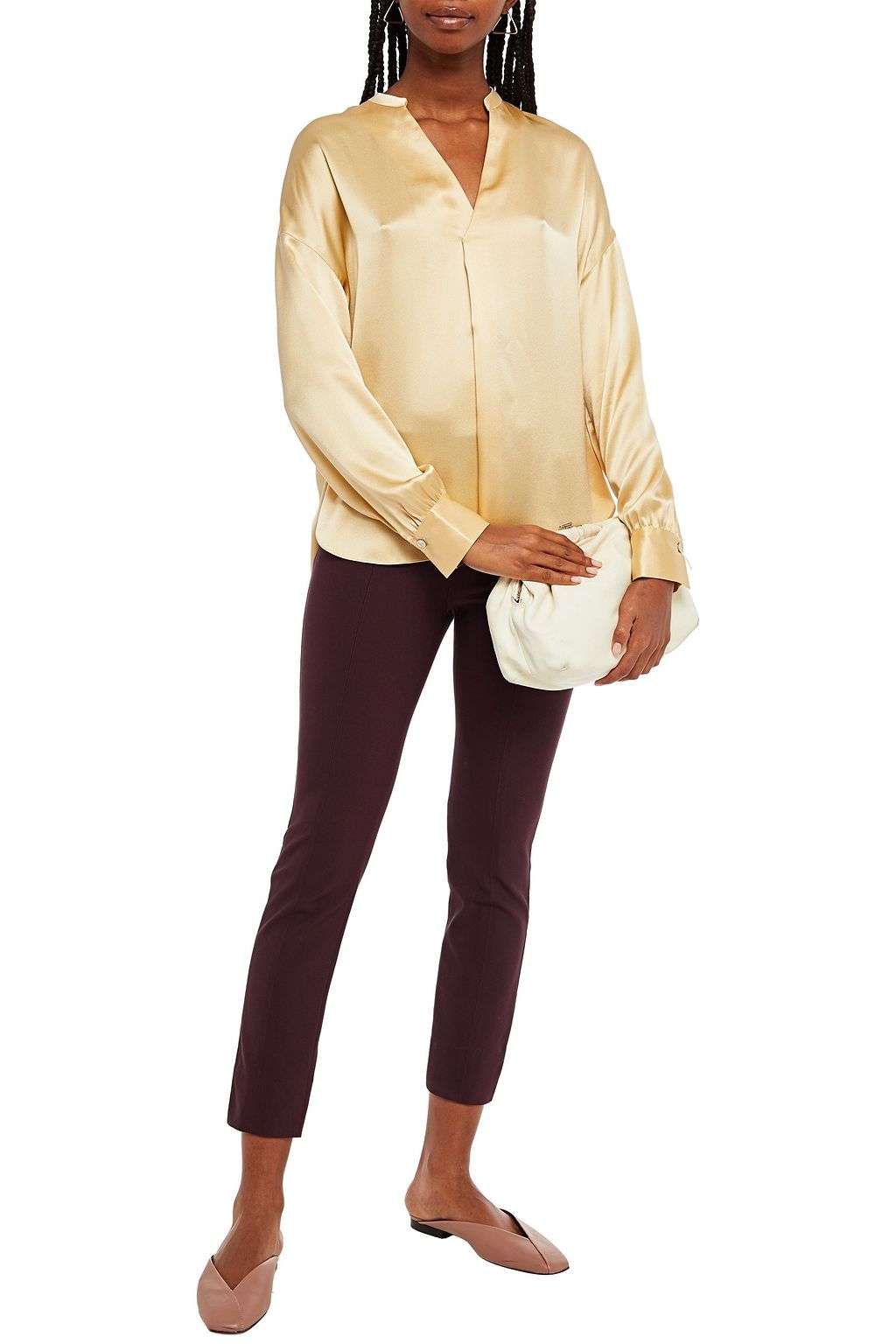 VINCE. Gathered silk-satin blouse