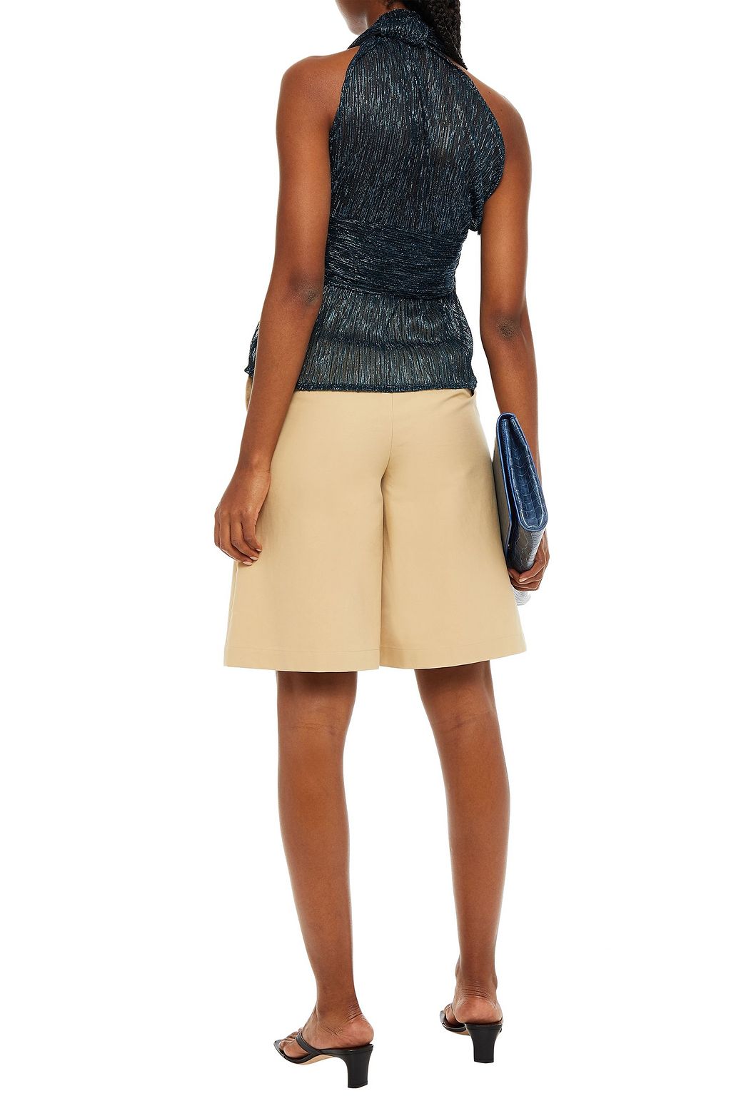 ANTIK BATIK Serena ruched plissé-Lurex peplum top