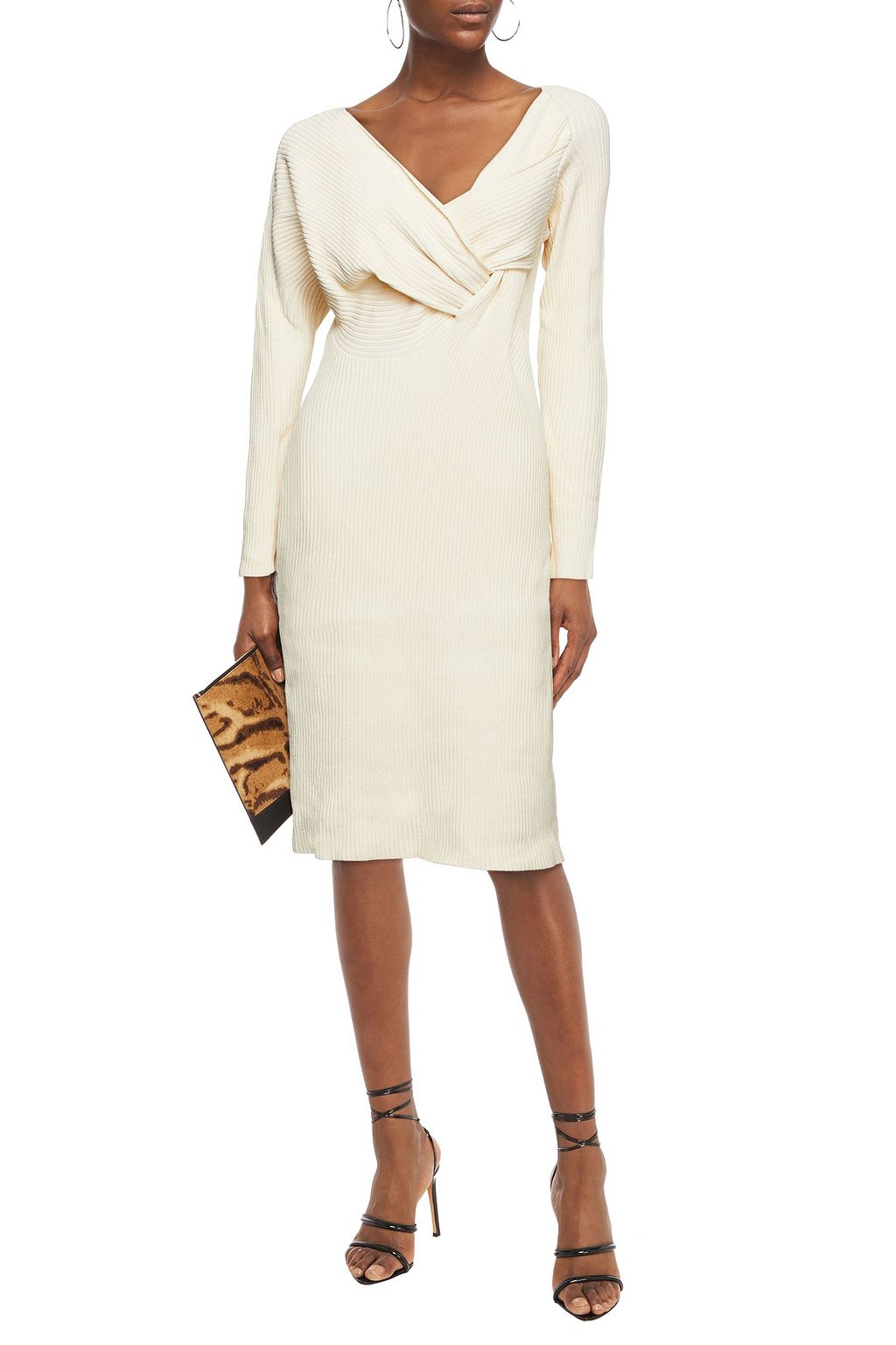 BOTTEGA VENETA Twist-front ribbed-knit midi dress | THE OUTNET