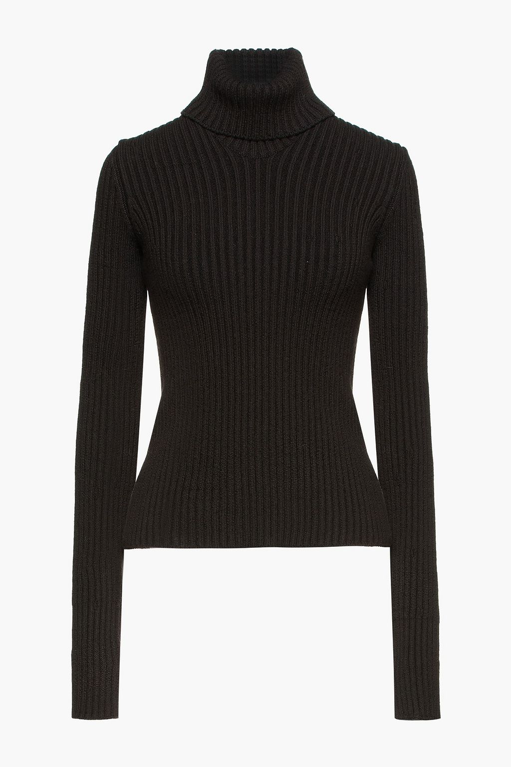 Dark brown Ribbed wool-blend turtleneck 