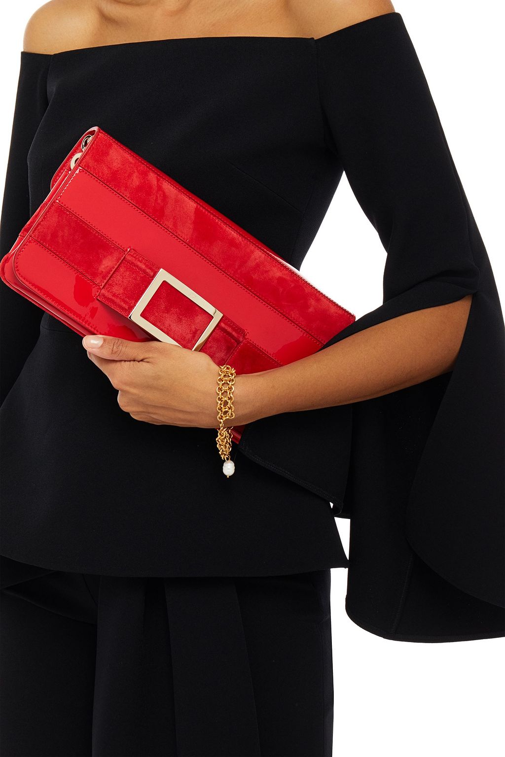 ROGER VIVIER パネルデザイン スエード＆パテントレザー クラッチ