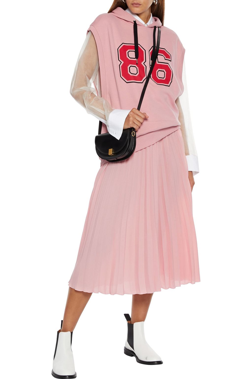REDVALENTINO Pleated crepe midi skirt