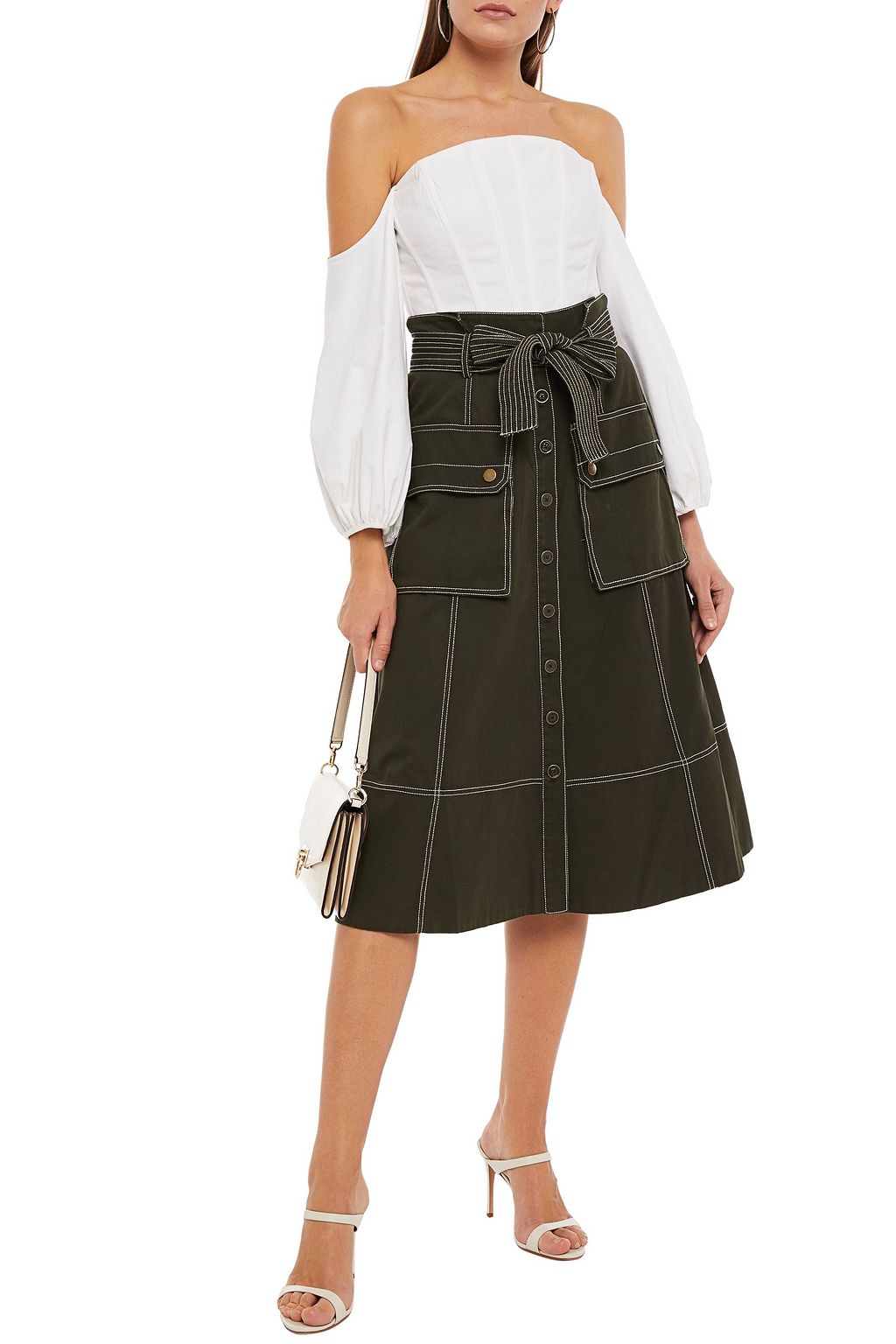 ULLA JOHNSON Oli belted cotton-gabardine midi skirt