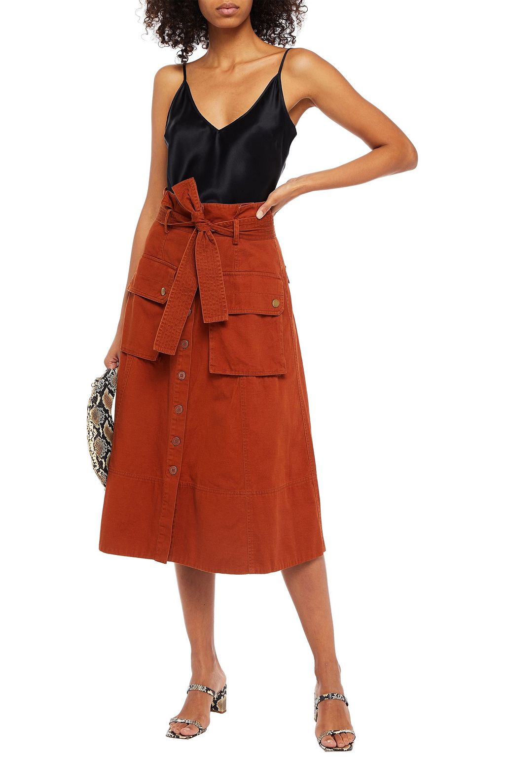 ULLA JOHNSON Oli belted cotton-gabardine midi skirt