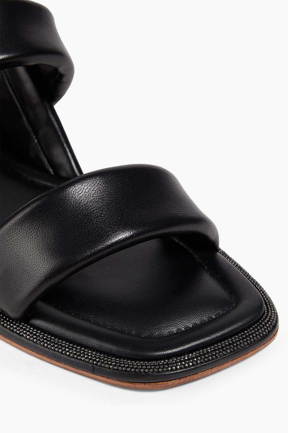 Brunello Cucinelli Bead-embellished Leather Slingback Sandals In Black