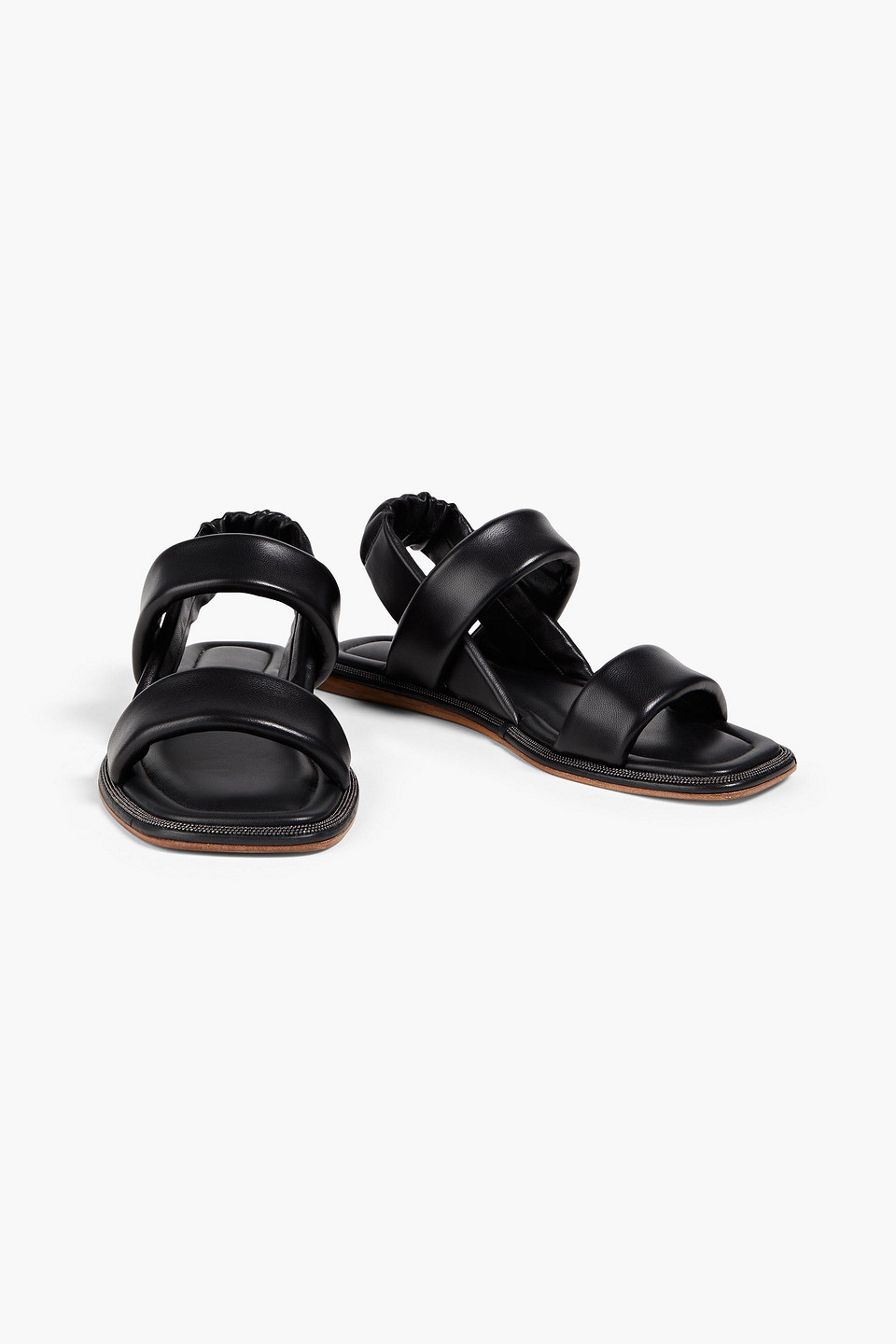 Brunello Cucinelli Bead-embellished Leather Slingback Sandals In Black