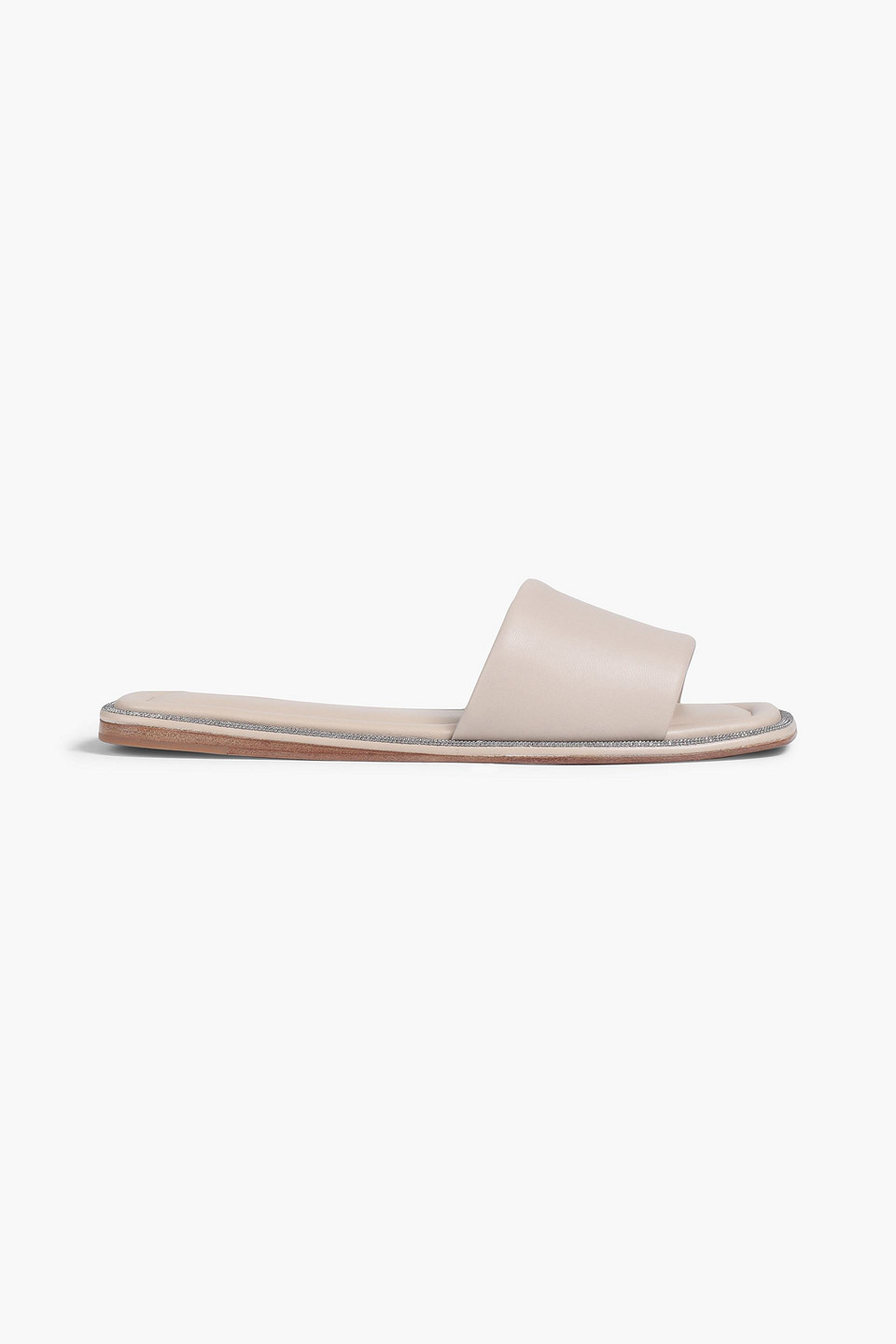 Brunello Cucinelli Monili-embellished Leather Slides In Beige