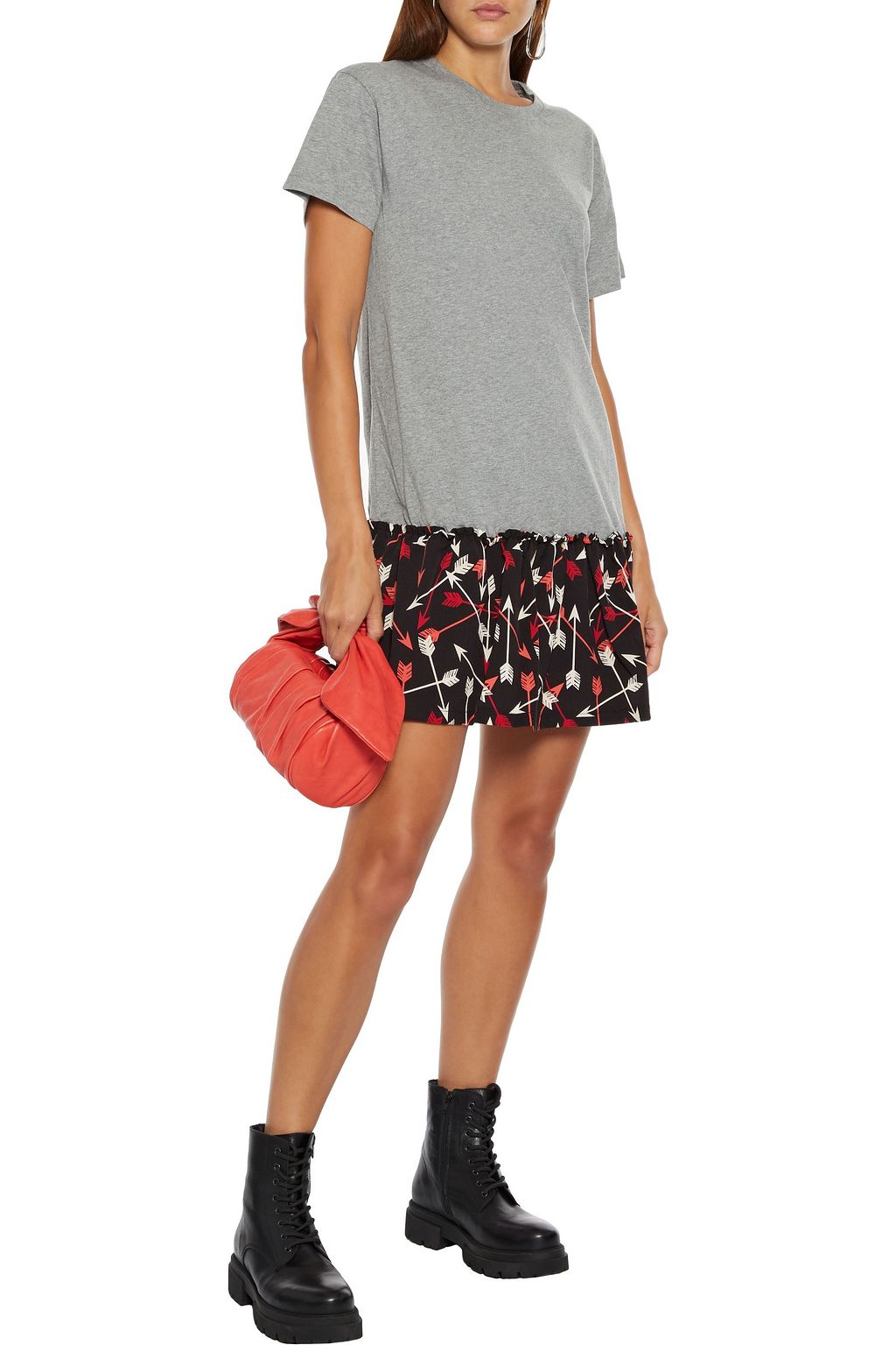 REDVALENTINO Paneled printed crepe and cotton-jersey mini dress