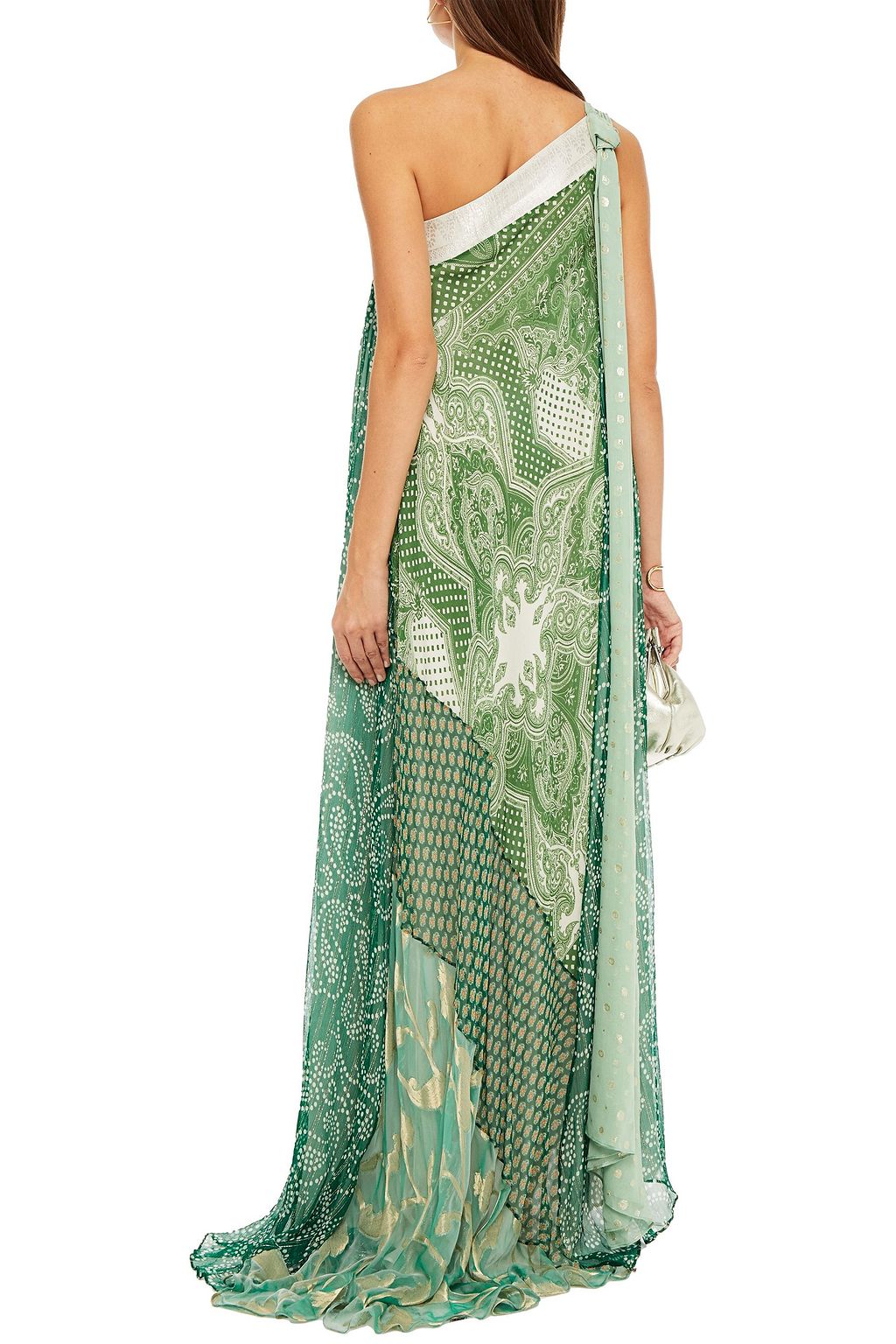 ETRO One-shoulder printed metallic fil coupé silk-crepon maxi dress