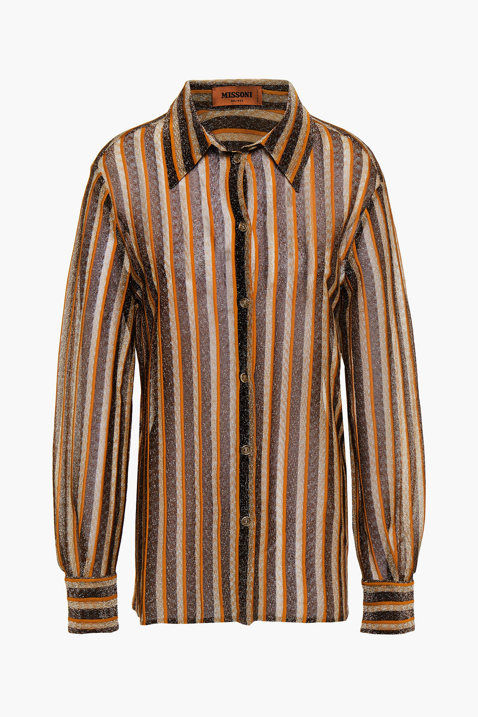 Missoni Woman Striped Metallic Crochet-knit Shirt Chocolate Size 40